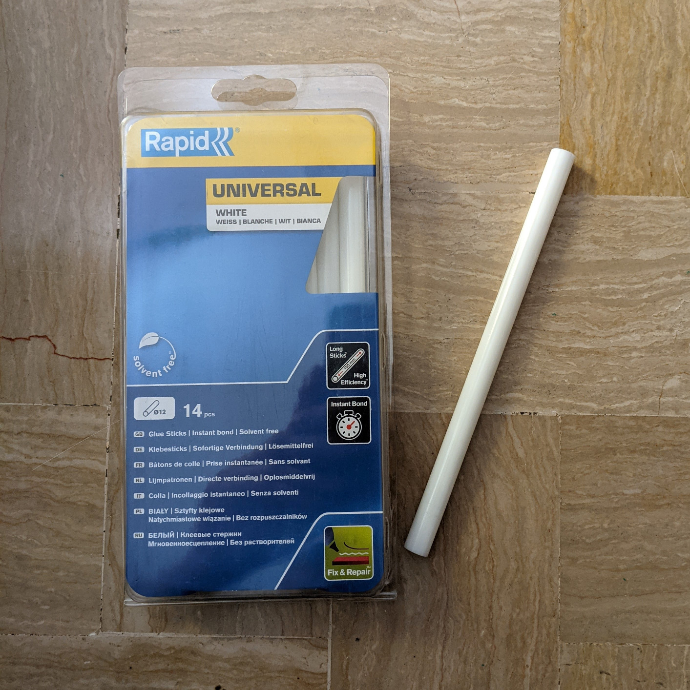 Rapid Collage bâtons de colle universelle blanche 12 mm × 190 mm, 14 pièces