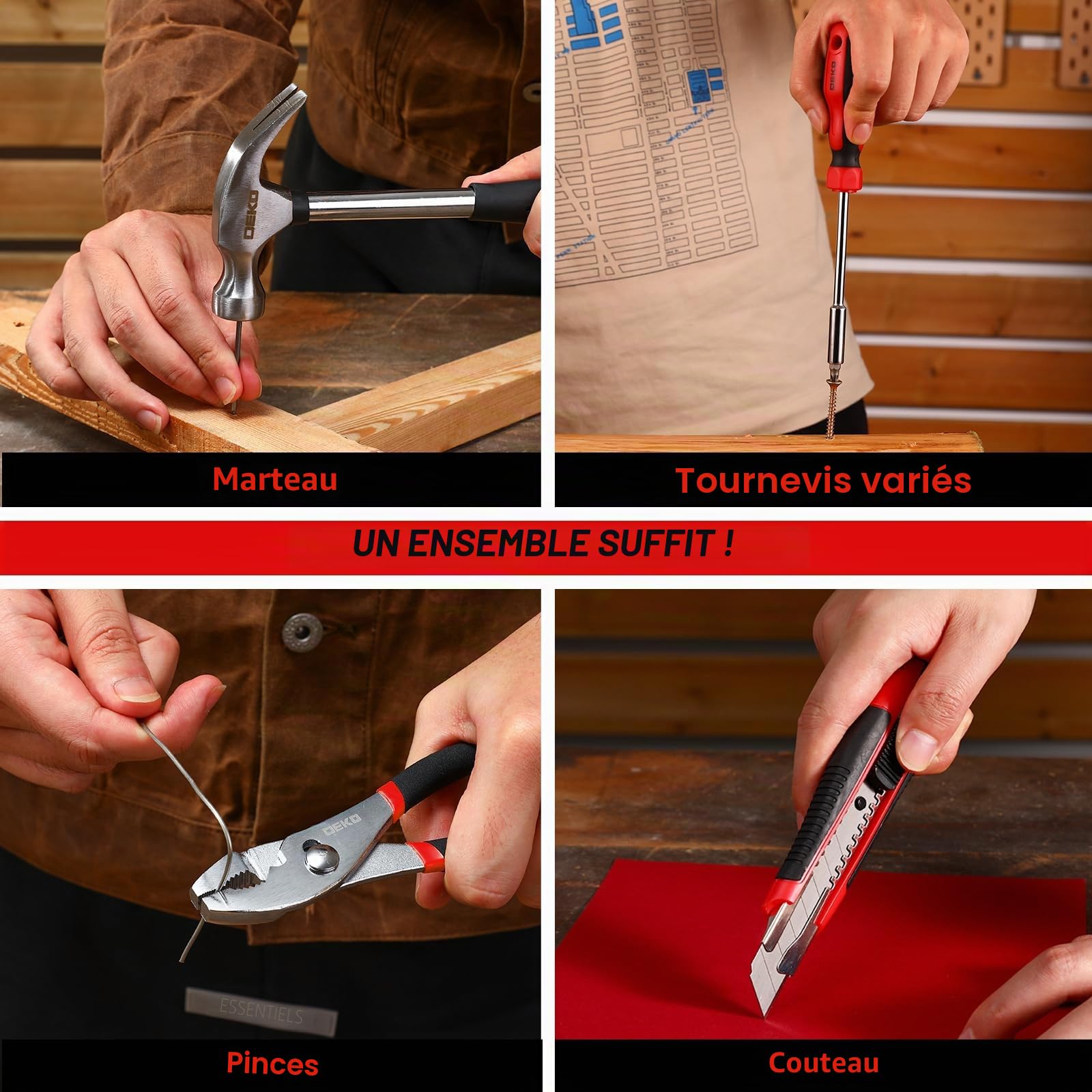 DEKOPRO TOOL KIT TZ62 coffret à outils 62 pièces rouge
