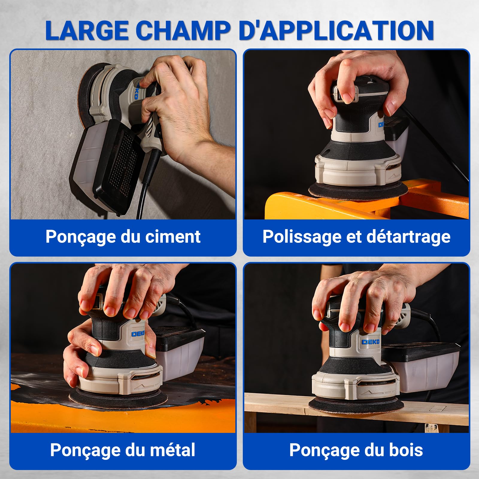 DEKOPRO POWER TOOLS Ponceuse excentrique 300 W 125 mm avec bac à poussière