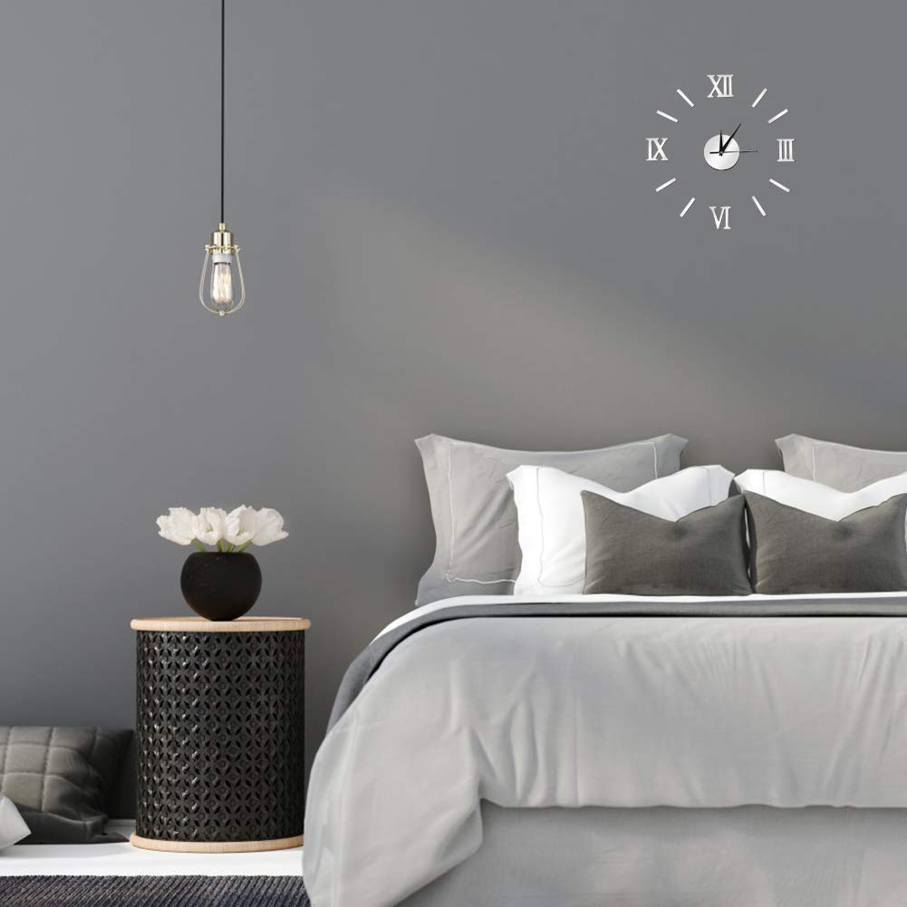 Omabeta Home Décor & Bathroom Décor horloge murale 3D argent à chiffres romains sans cadre