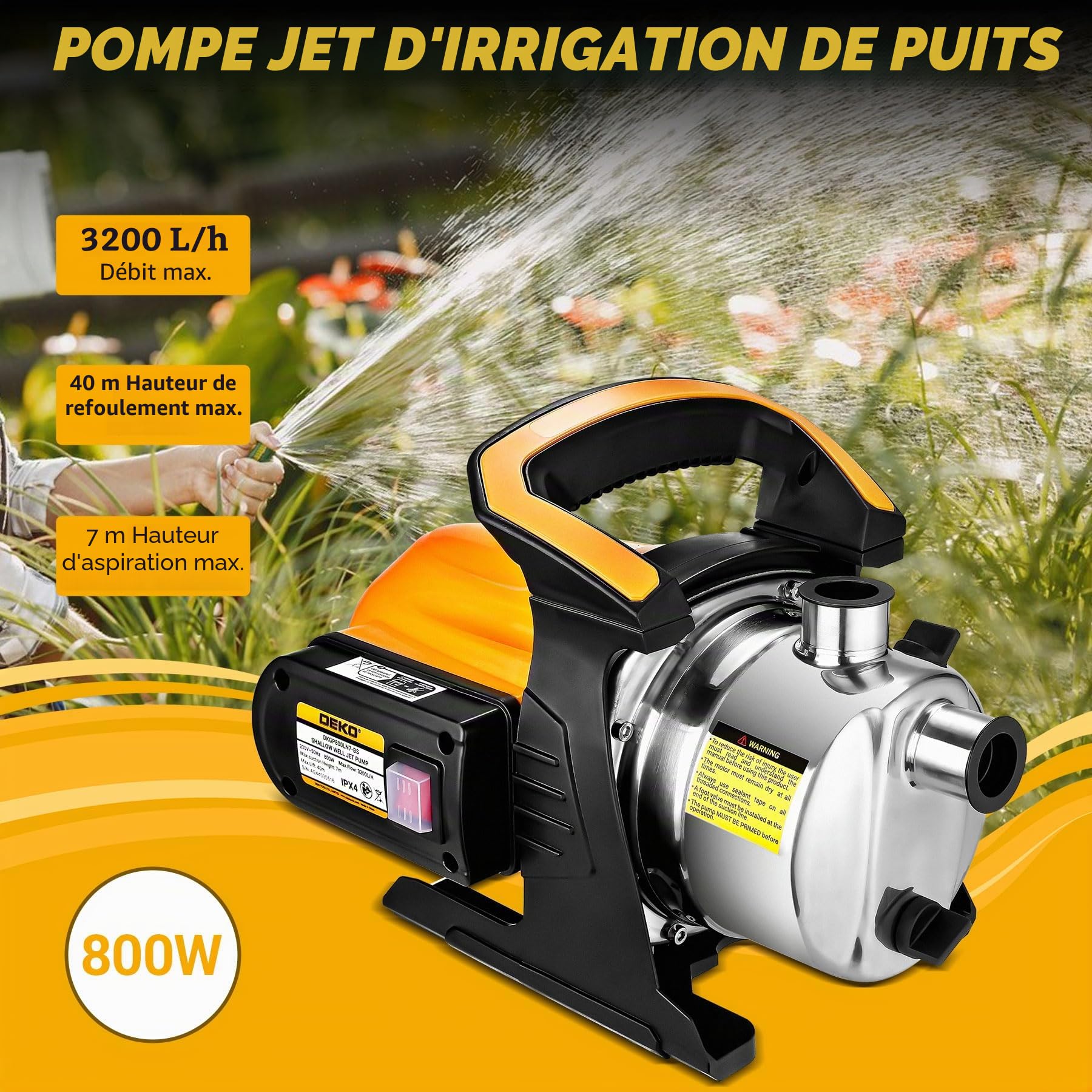 DEKOPRO SUMP PUMP Pompe à eau 800 W 3200 l/h IPX4