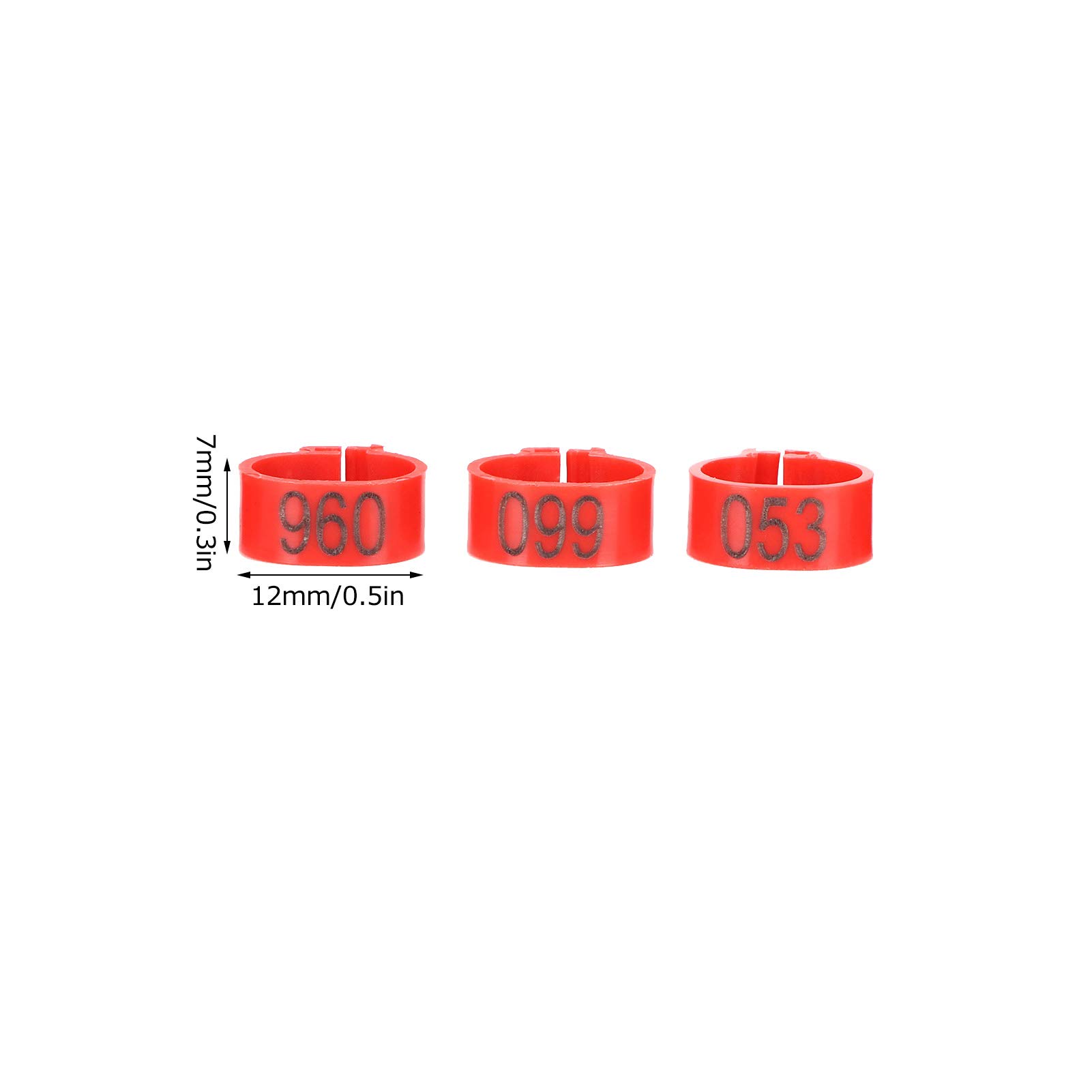 Omabeta Pet Supplies Bague d’identification pour pigeons 001–100, rouge 12 mm, 100 pièces