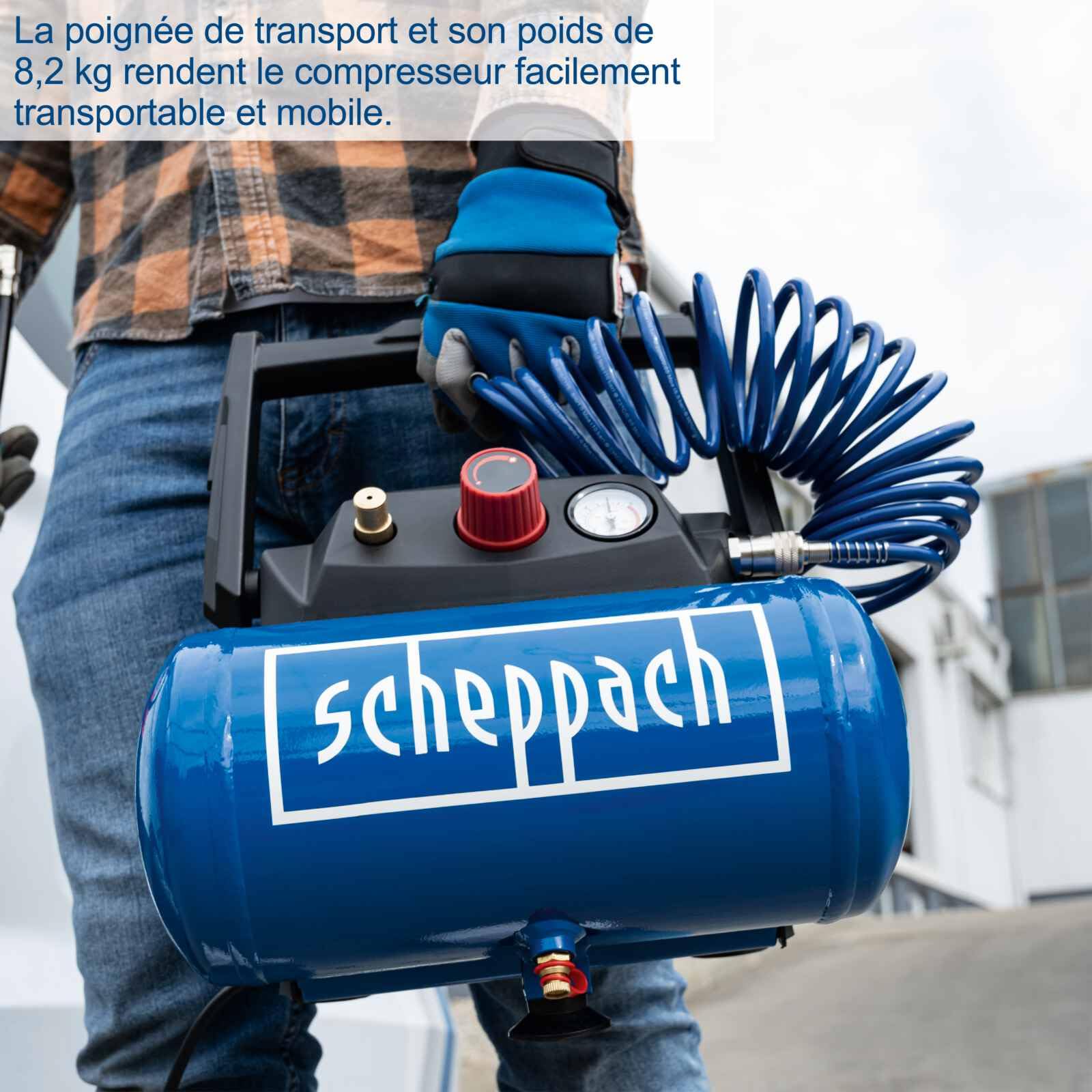 Scheppach HC Series HC06 compresseur sans huile 6 L 8 bar avec accessoires