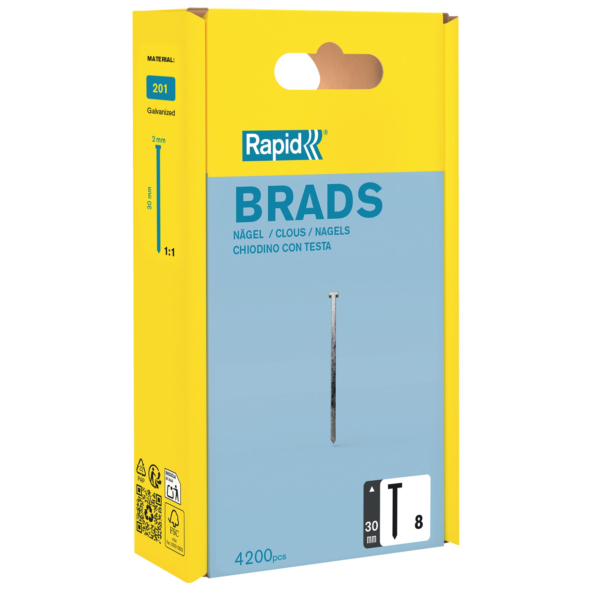 Rapid’os 16 Clouage clous n° 8 de 30 mm, lot de 4200, galvanisés