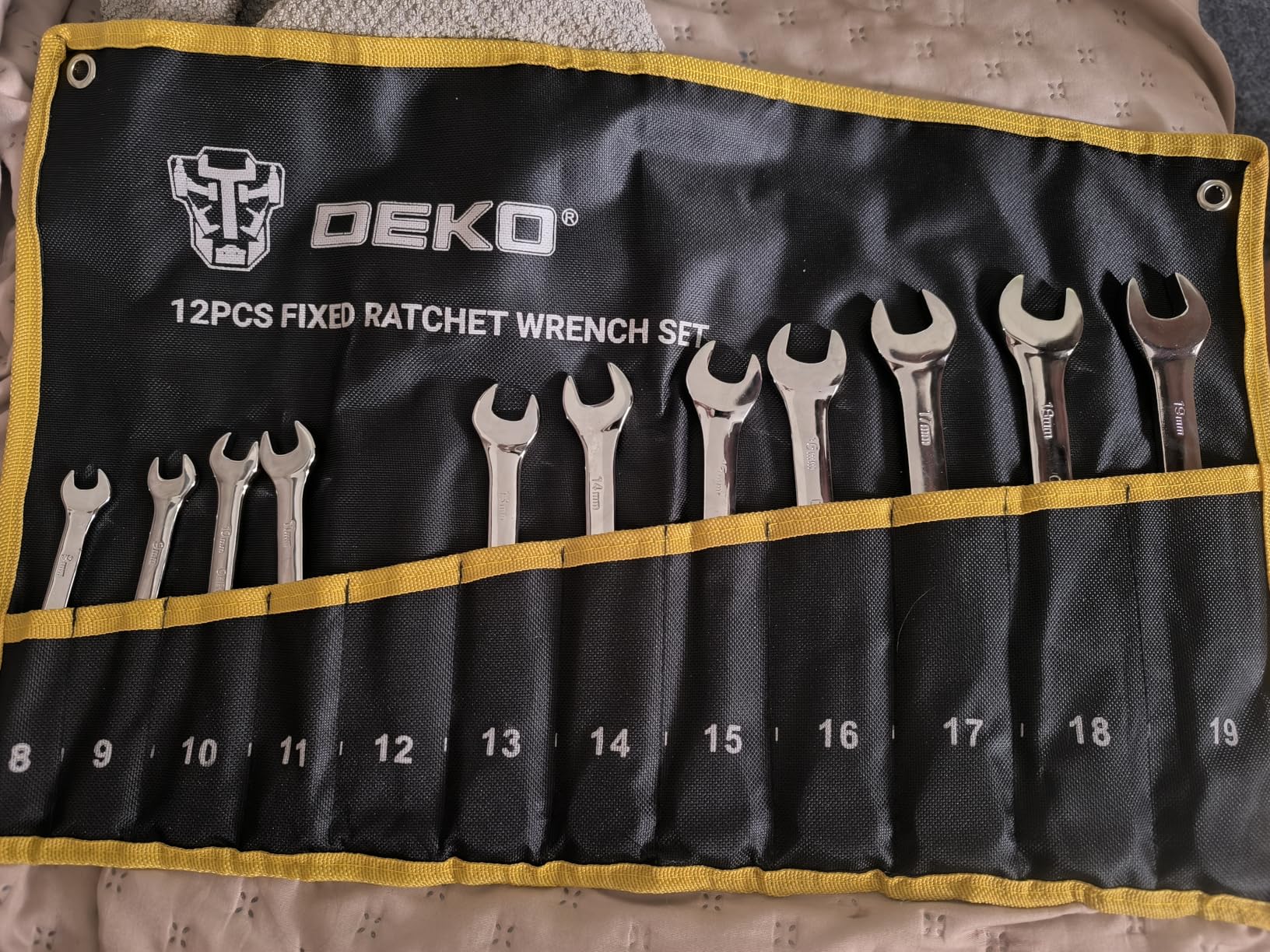 DEKOPRO SOCKET SET jeu de clés plates à cliquet 72 dents 12 pièces argent fixe
