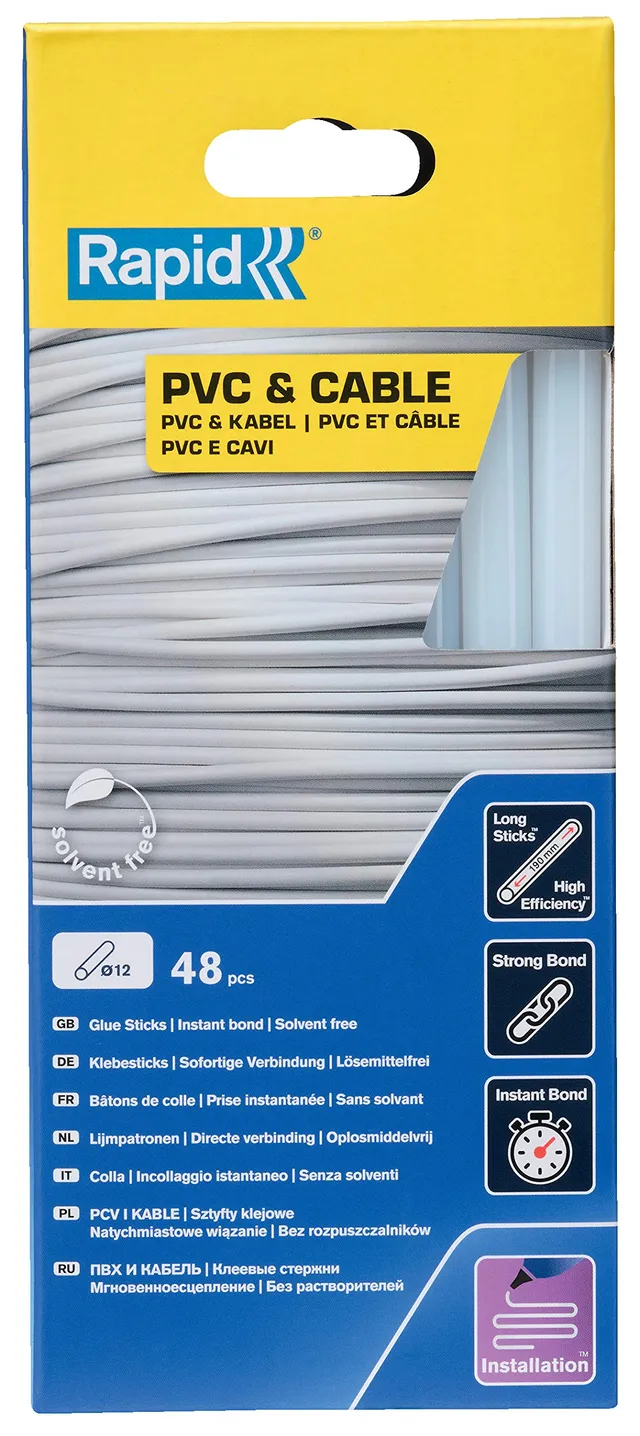 Rapid’os 16 Collage bâtons de colle PVC et câbles Ø12 mm 48 pièces transparents