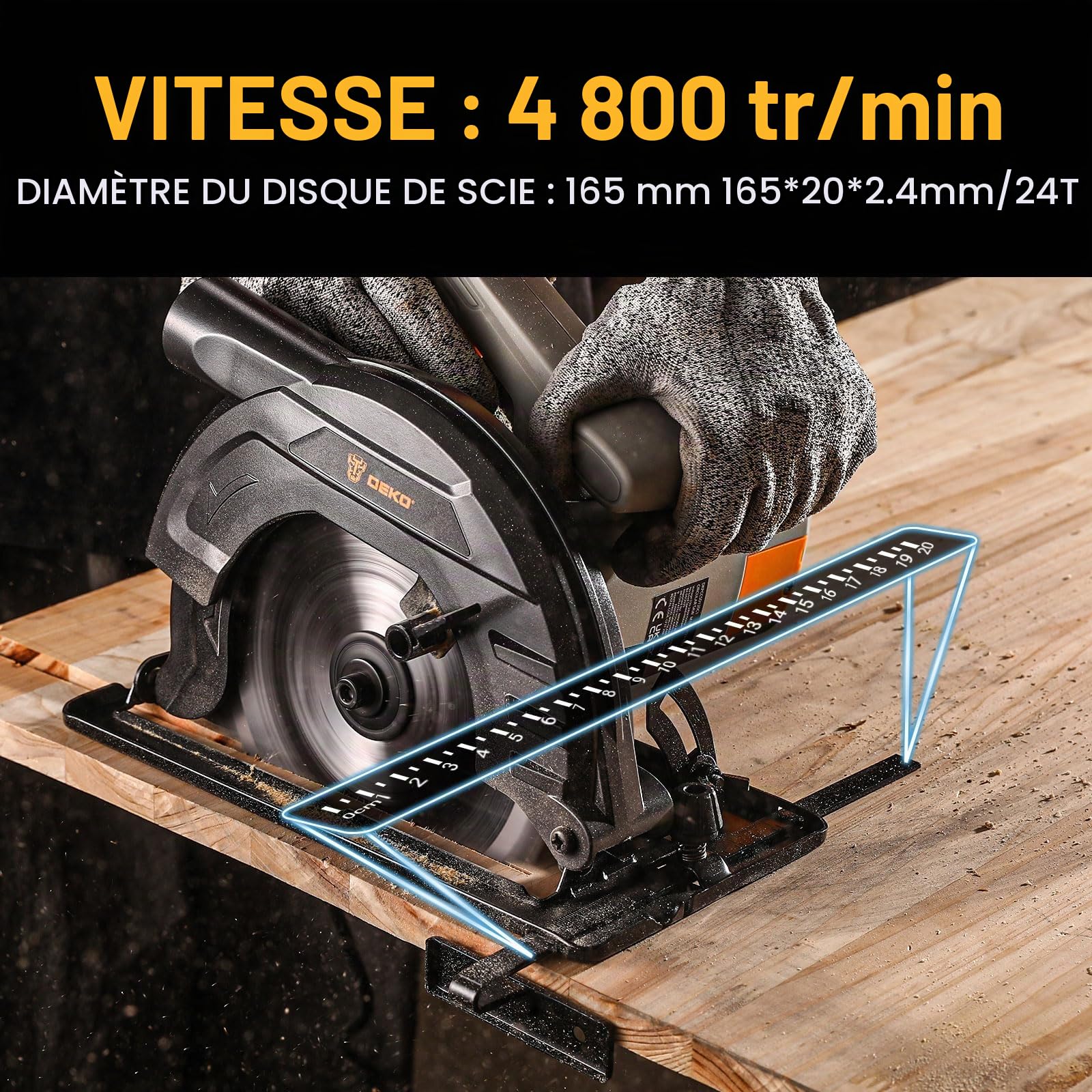 DEKOPRO POWER TOOLS scie circulaire 1200 W avec rail de guidage