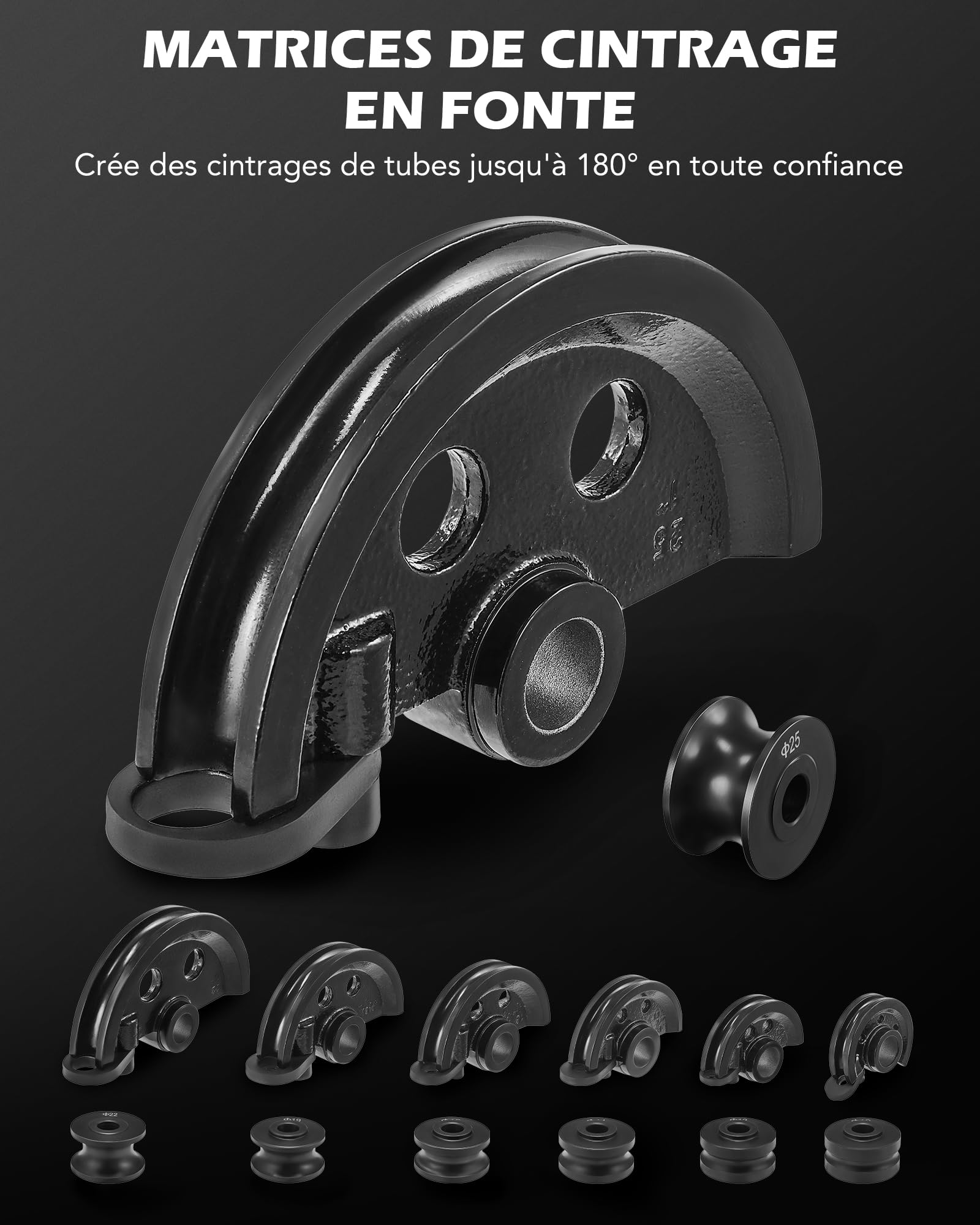 ZELCAN pipe bender cintreuse de tuyau 10–25 mm, 7 matrices, manuelle