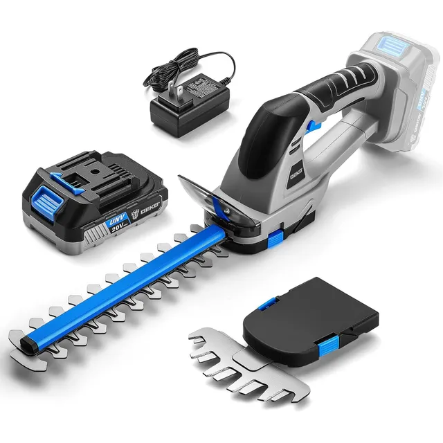 DEKOPRO GARDEN TOOLS Taille-haie 2-en-1 sans fil 20 V, batterie 2 Ah