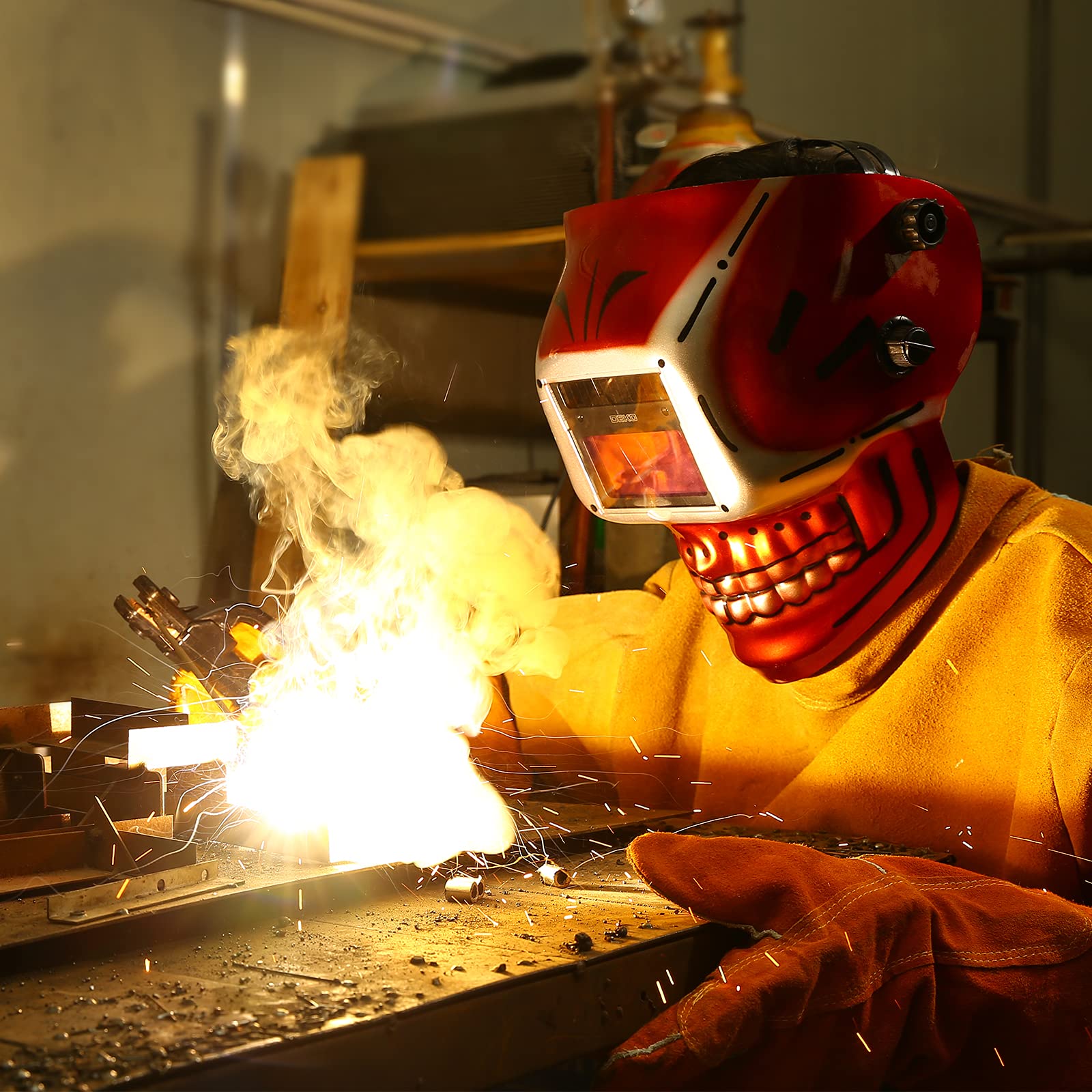 DEKOPRO WELDING HELMET masque de soudure automatique Mode Crâne rouge solaire