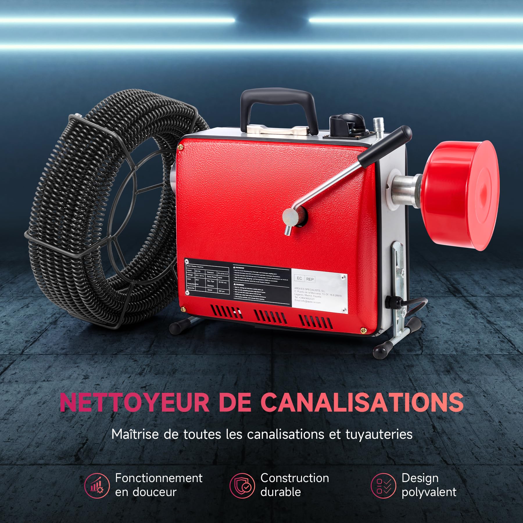 ZELCAN Pipe Cleaning Machine déboucheur électrique 20 m 400 W