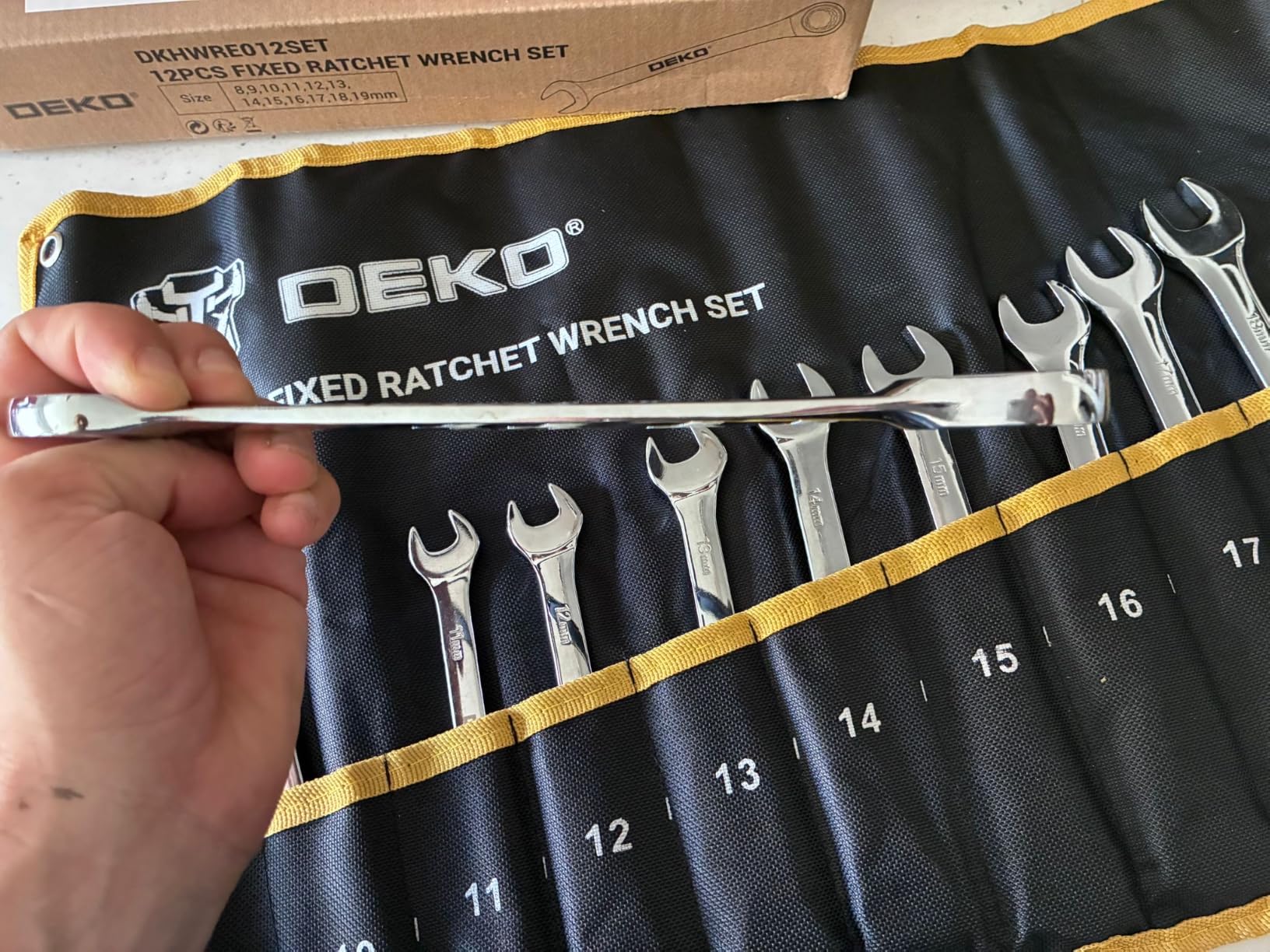 DEKOPRO SOCKET SET jeu de clés plates à cliquet 72 dents 12 pièces argent fixe