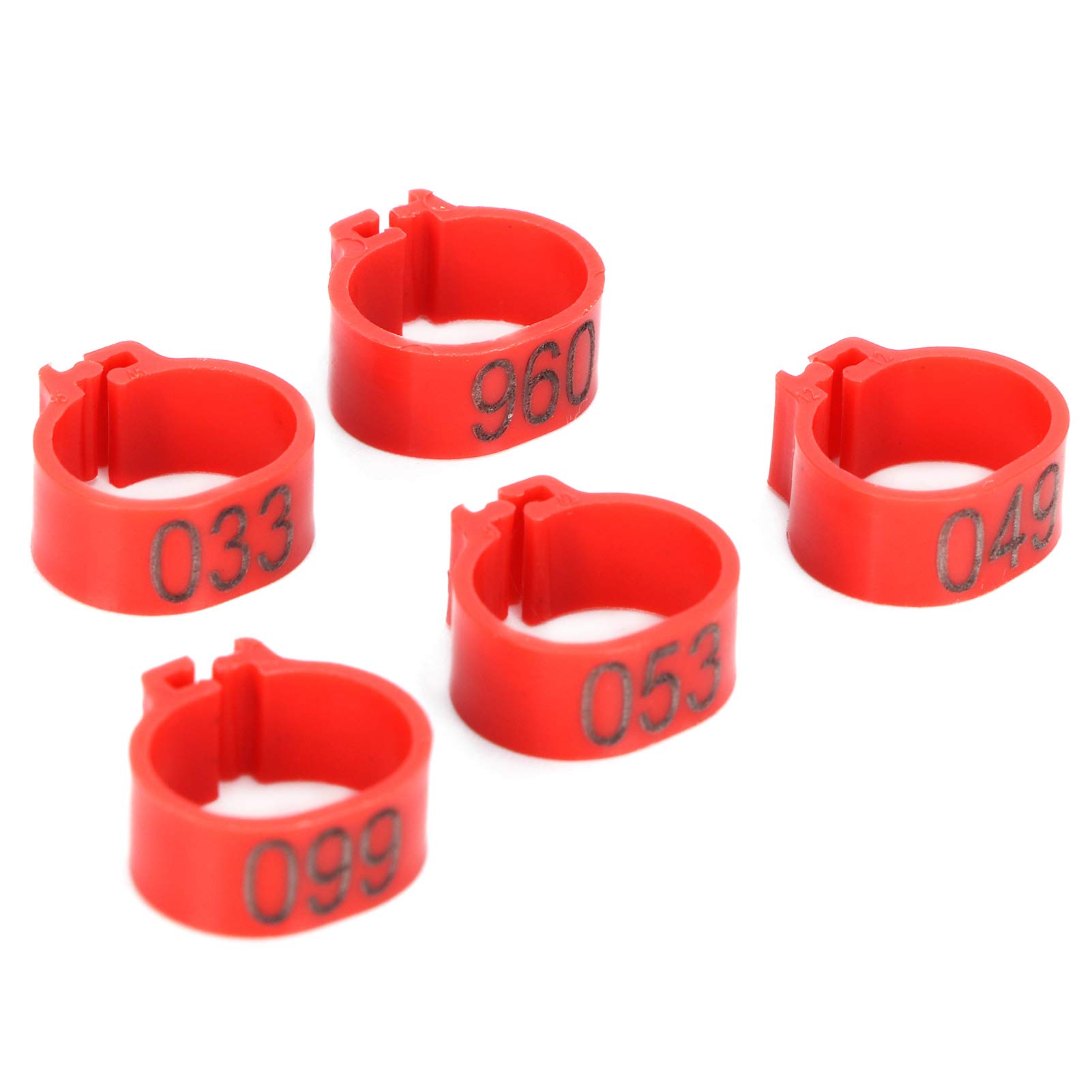 Omabeta Pet Supplies Bague d’identification pour pigeons 001–100, rouge 12 mm, 100 pièces