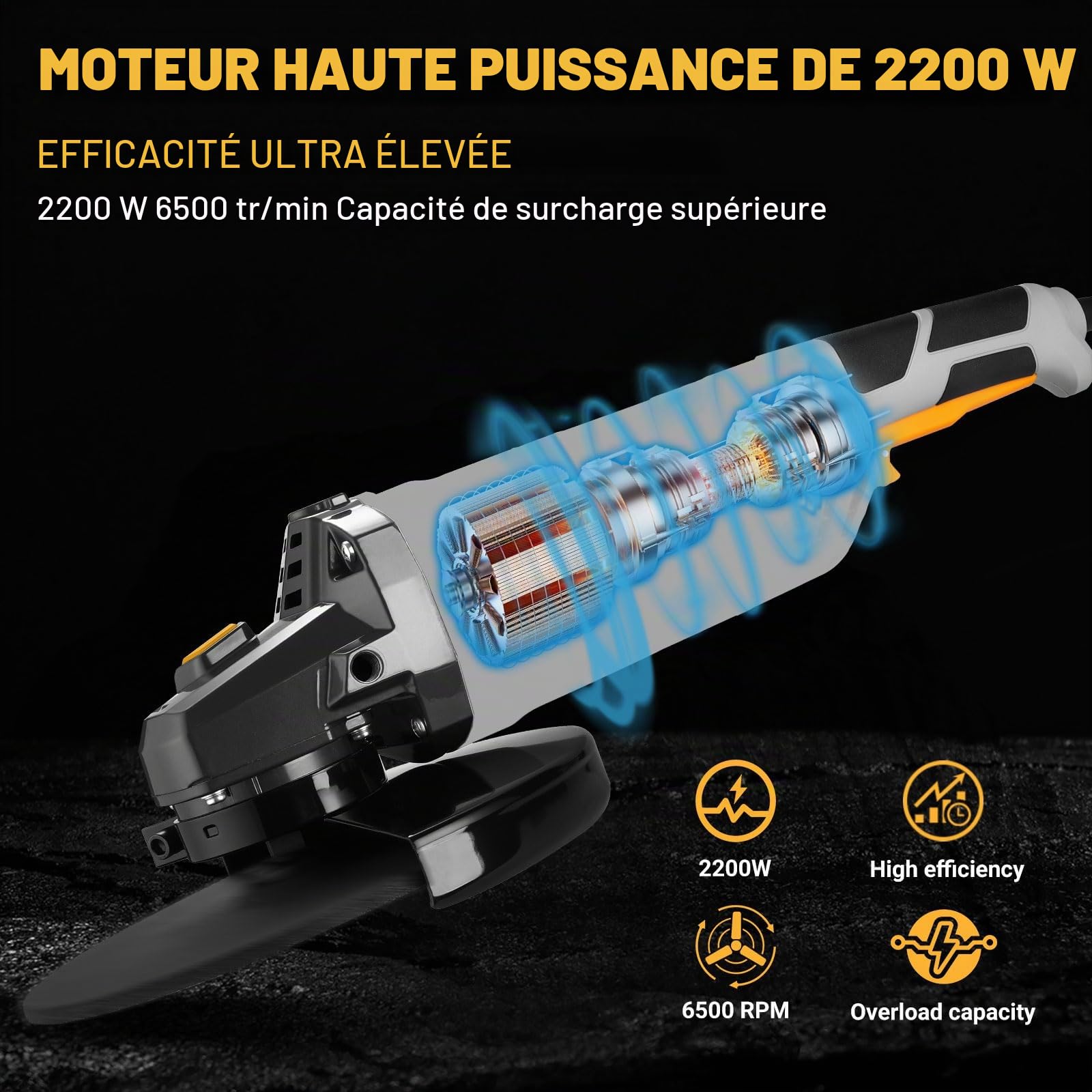 DEKOPRO POWER TOOLS Meuleuse d’angle 230 mm filaire 2200 W