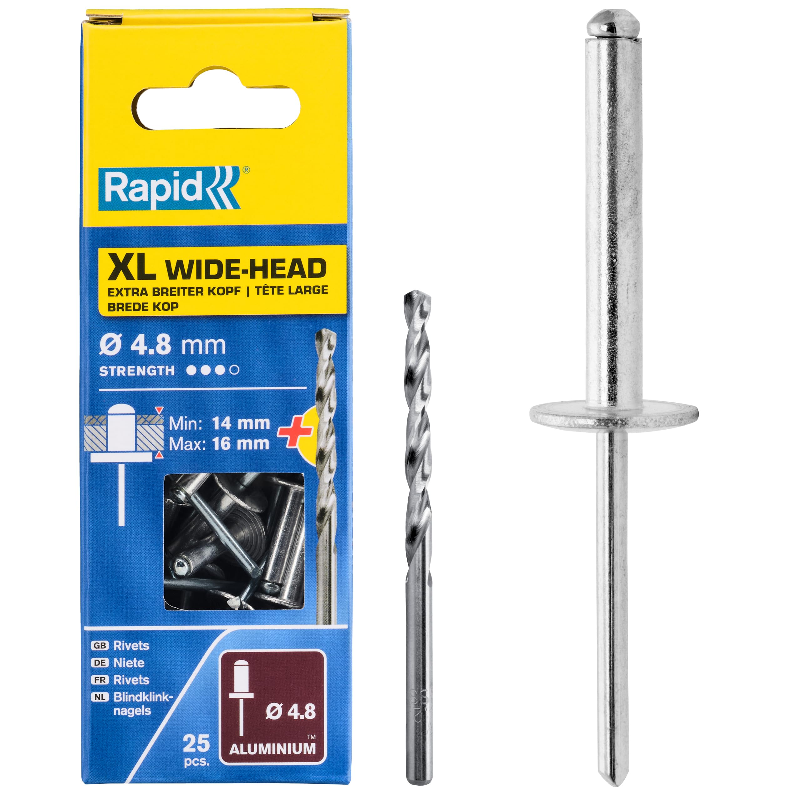 Rapid’os 16 Rivetage Rivets XL Ø 4,8 × 20 mm 25 pièces avec foret