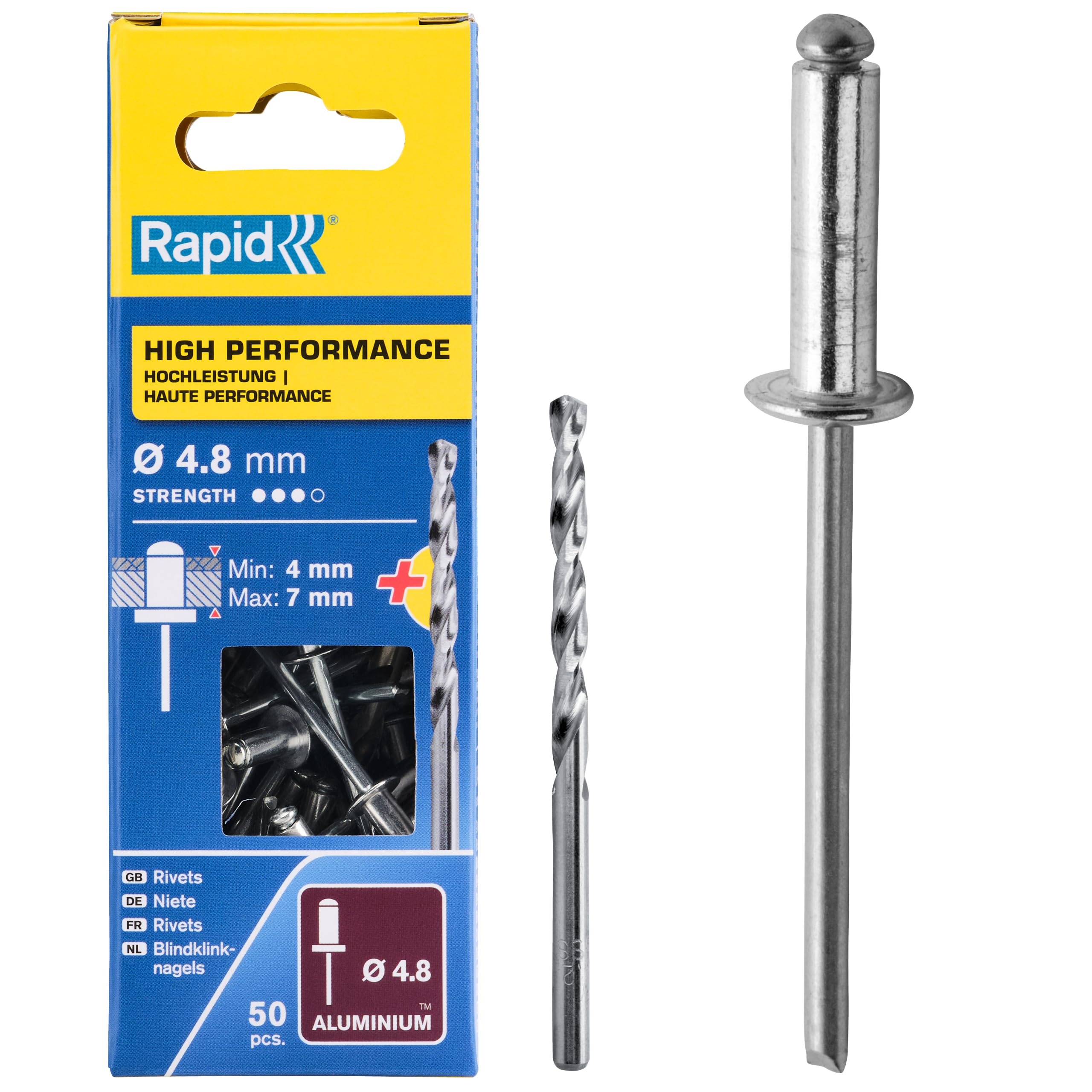 Rapid’os 16 Rivetage Rivets haute performance Ø4 x 18 mm, 50 pièces avec foret