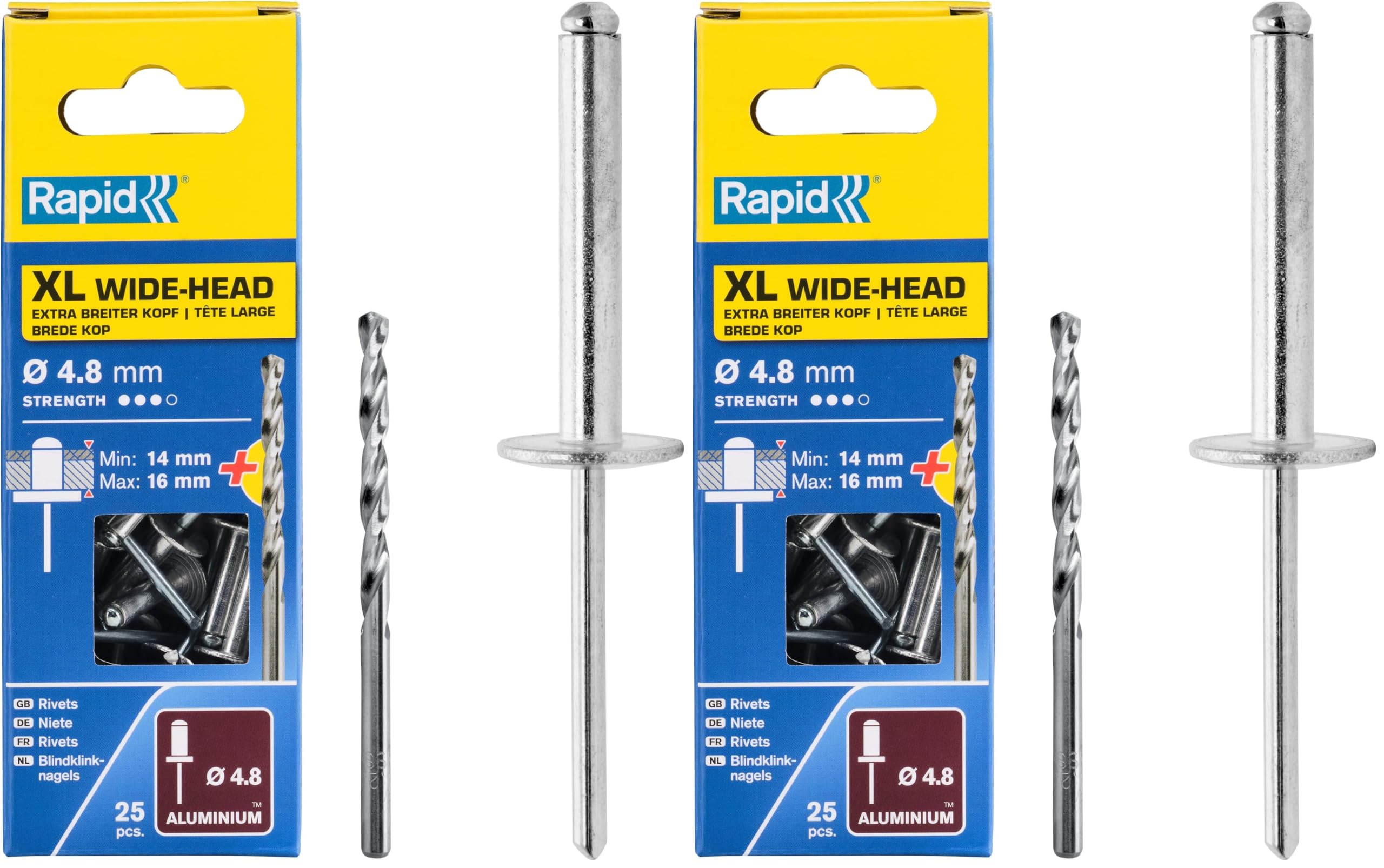 Rapid’os 16 Rivetage Rivets XL Ø 4,8 × 20 mm 25 pièces avec foret
