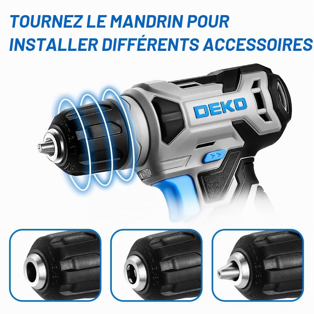 DEKOPRO POWER TOOLS Perceuse-visseuse sans fil 8 V bleue, 42 accessoires