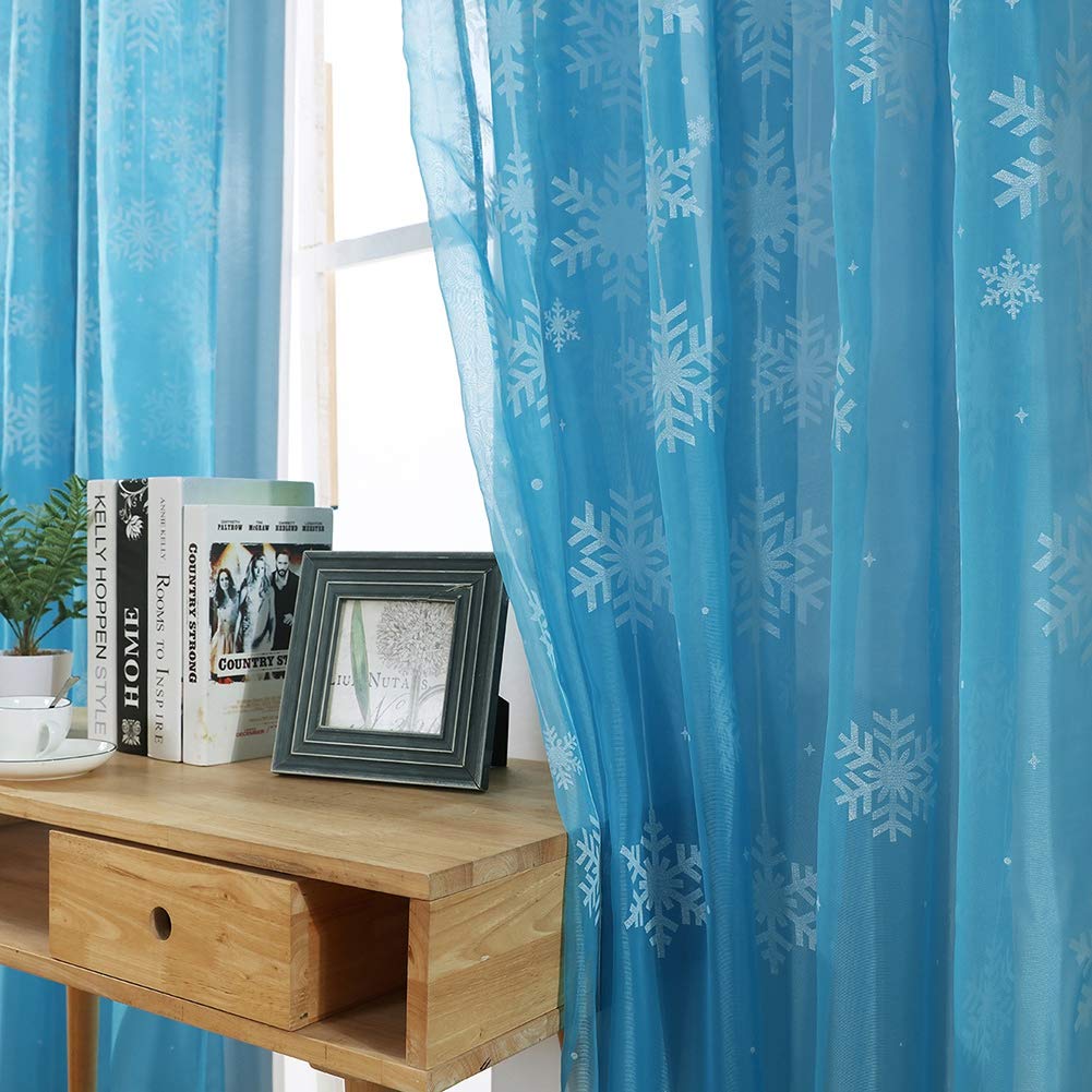 Omabeta Home Décor & Bathroom Décor rideau voilage flocon de neige bleu ciel 1 pièce polyester
