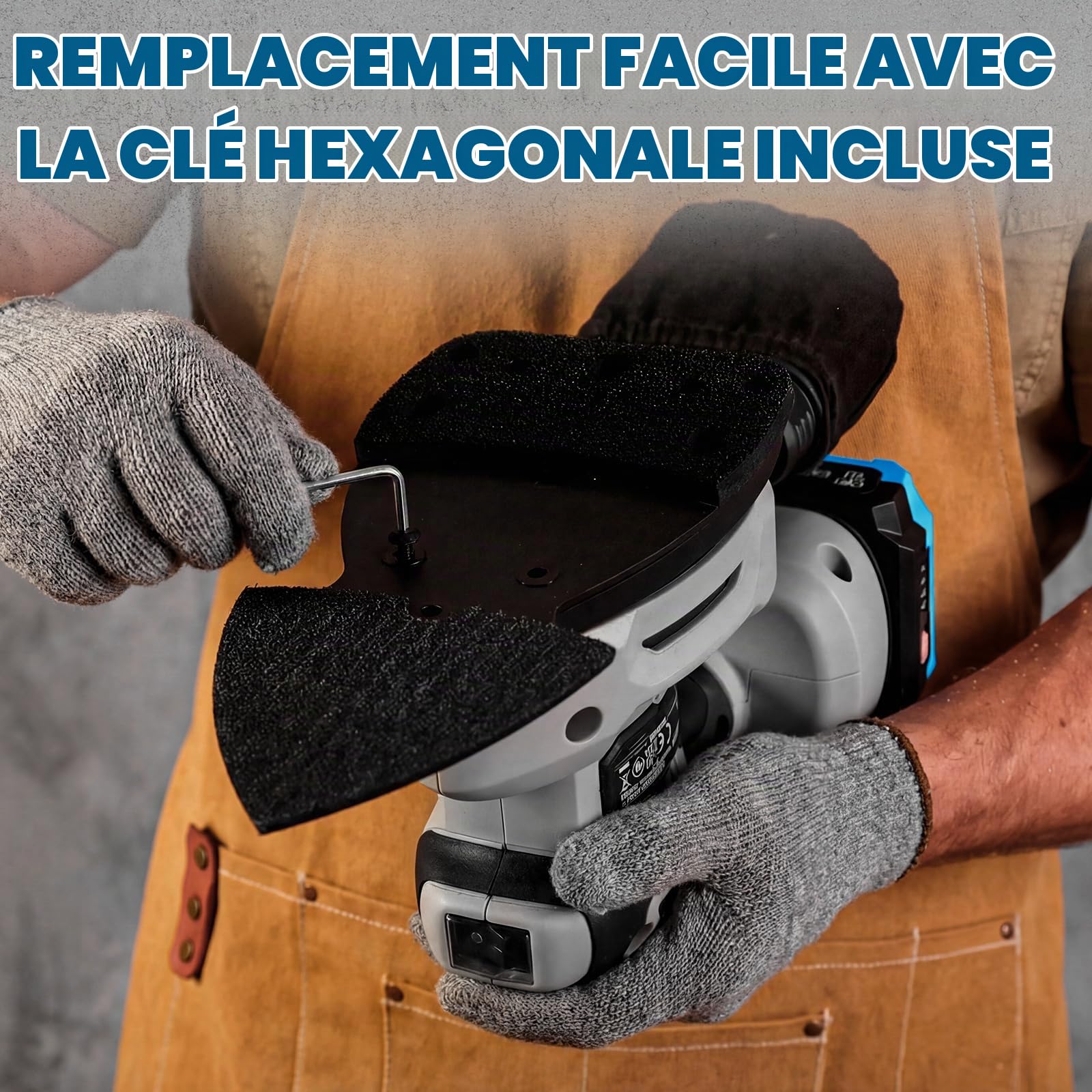DEKOPRO POWER TOOLS ponceuse delta sans fil bleue 20 V avec batterie