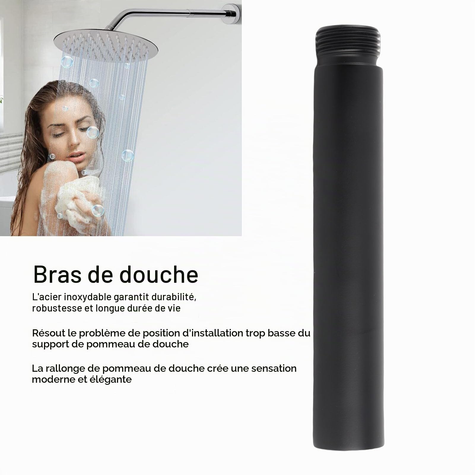Omabeta Home Décor & Bathroom Décor rallonge de douche noire en acier inoxydable