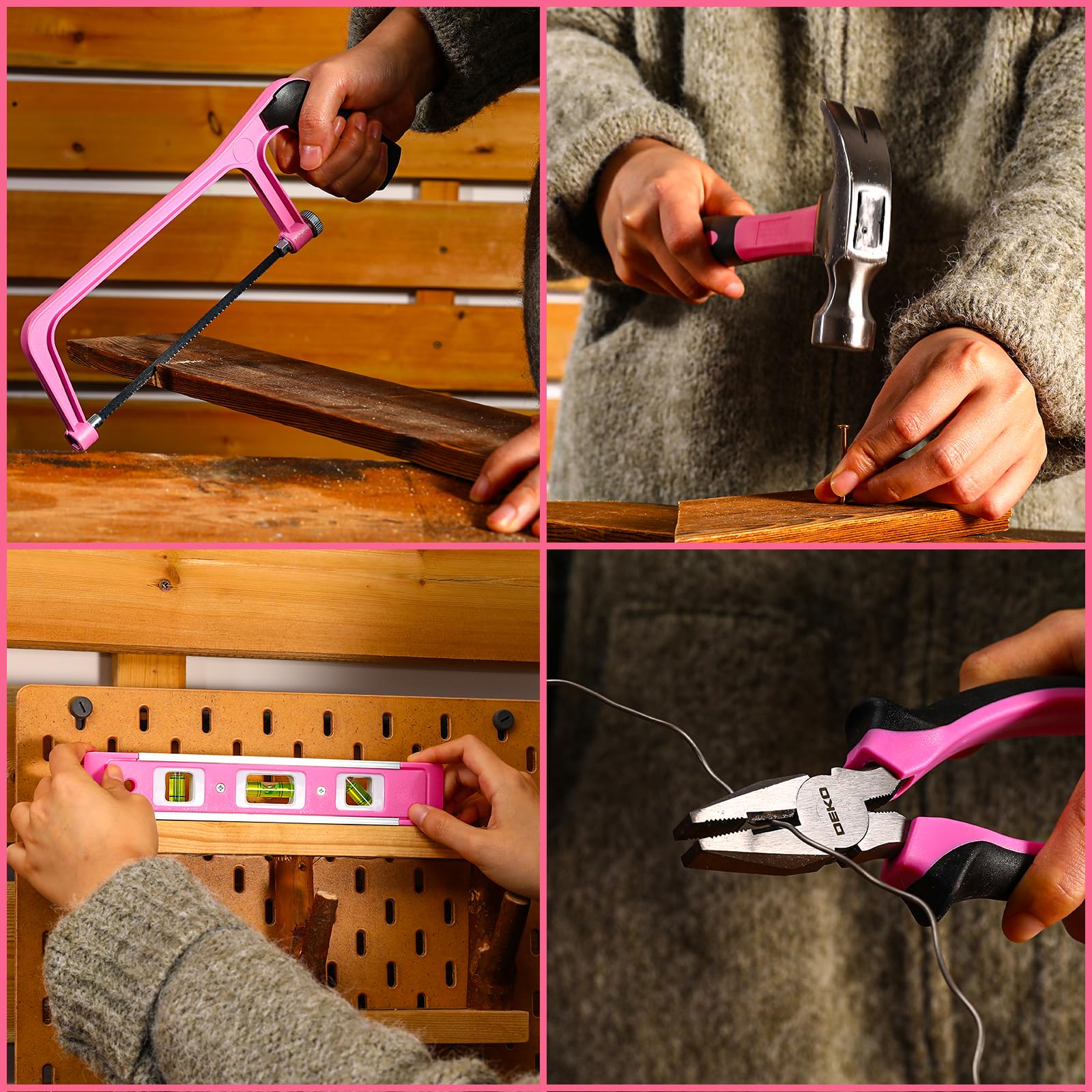DEKOPRO TOOL KIT caisse à outils 238 pièces avec visseuse 12 V rose