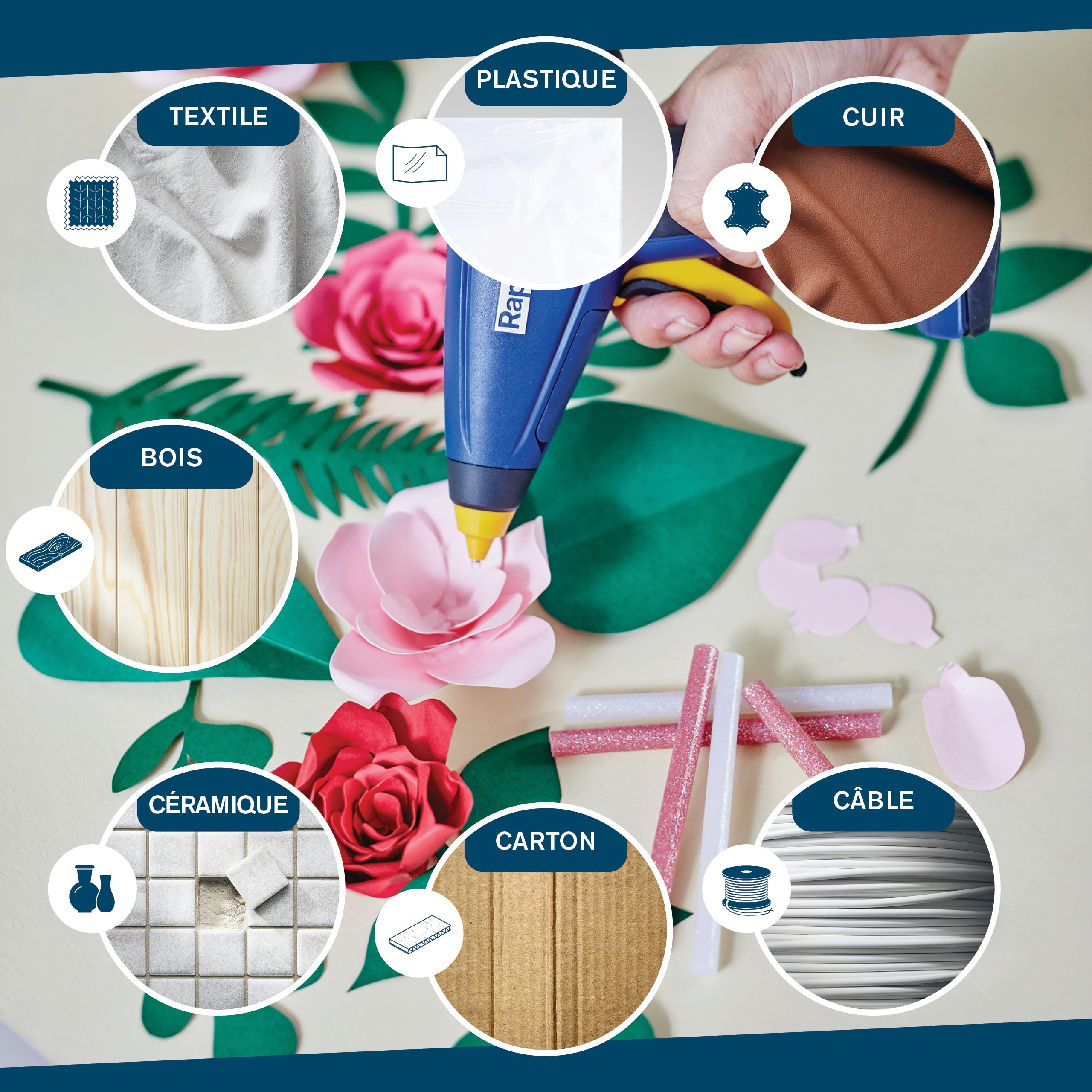 Rapid’os 16 Collage bâtons de colle pailletés 7 mm 36 pièces blanc rose noir