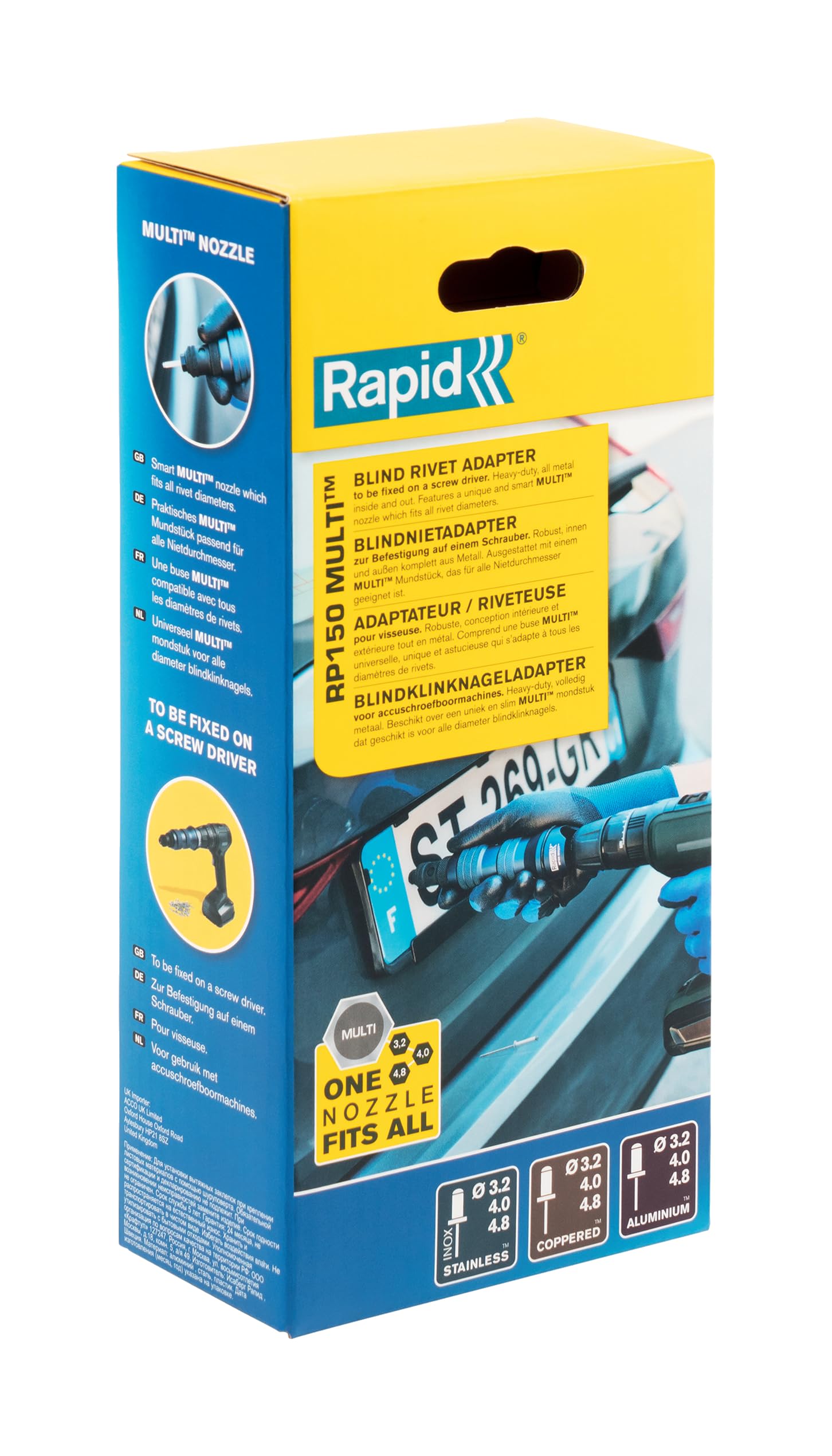 Rapid Rivetage RP150 MULTI adaptateur riveteuse, rivets de 3,2 à 4,8 mm
