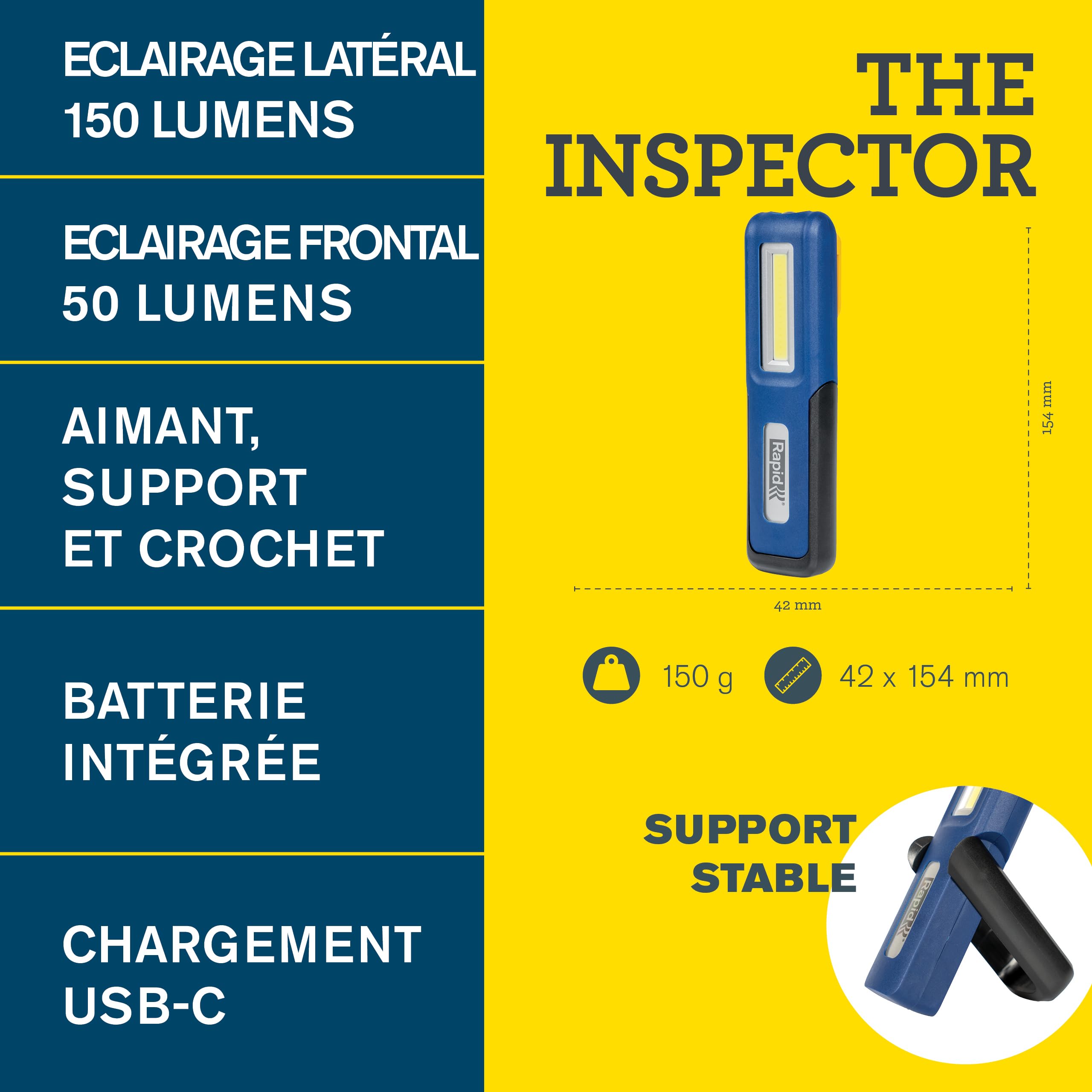 Rapid’os 16 Lampes de Chantier The Inspector lampe LED USB-C