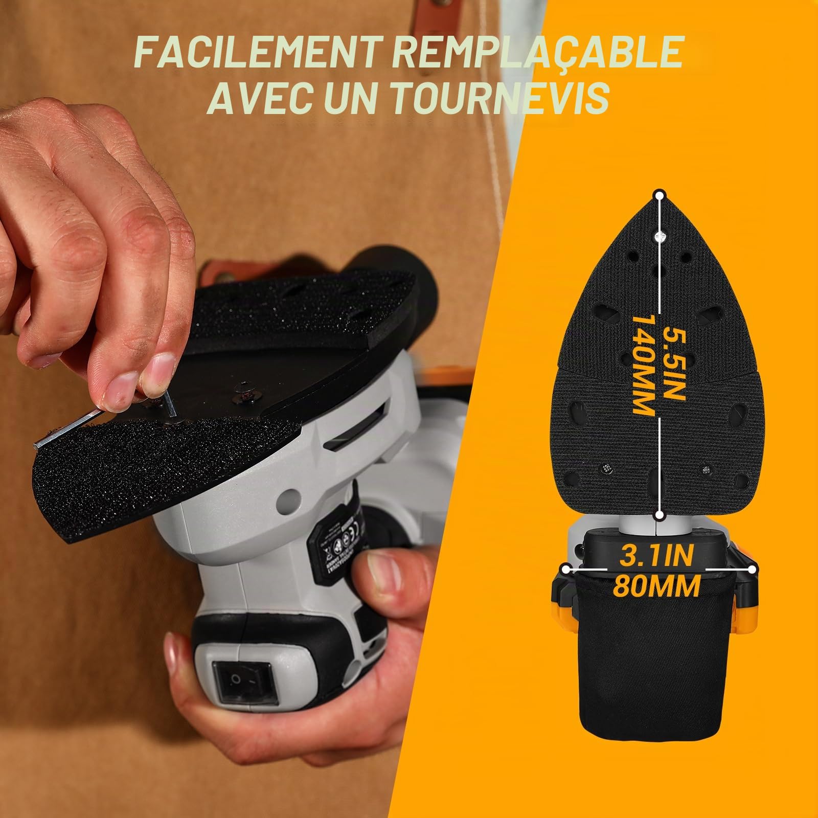 DEKOPRO POWER TOOLS ponceuse delta sans fil 20 V 13000 tr/min avec dépoussiéreur