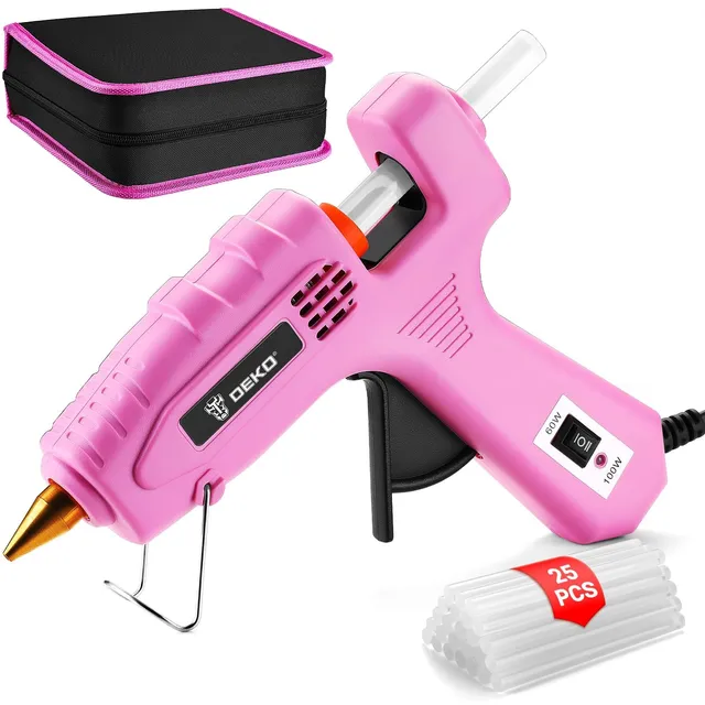 DEKOPRO POWER TOOLS pistolet à colle chaude 60/100 W gris rose, 25 bâtons
