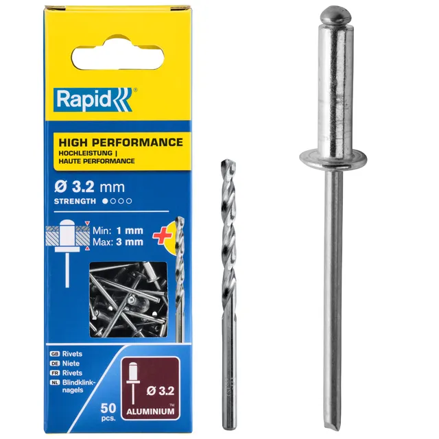 Rapid’os 16 Rivetage 5001528 rivets aveugles aluminium 3,2 × 6 mm, 50 pièces