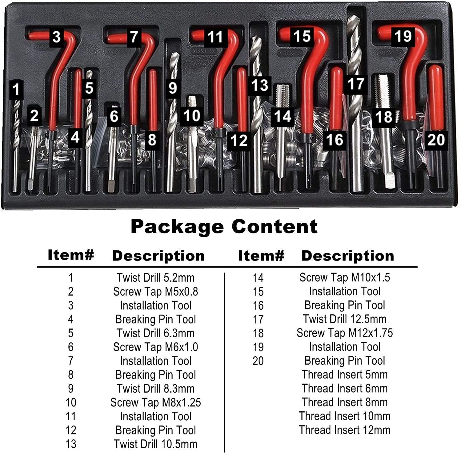 ZELCAN Thread Repair Kit kit réparation filetage Helicoil M5-M12 131 pièces