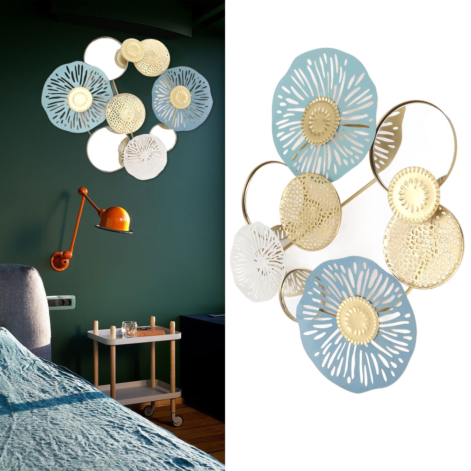 Omabeta Home Décor & Bathroom Décor Décoration murale ronde en fer avec miroir