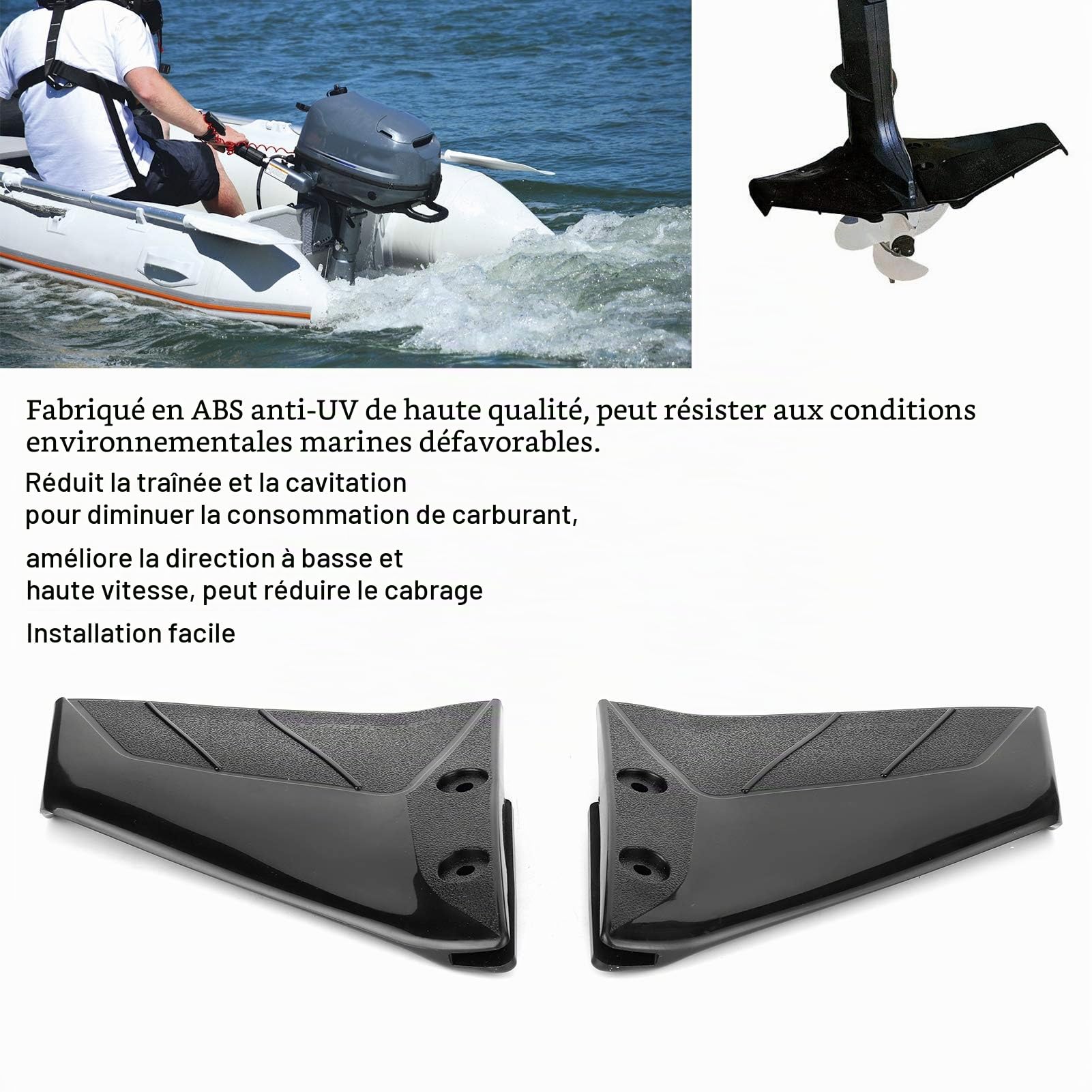 Omabeta Automotive Accessories Hydrofoil stabilisateur hors-bord noir pour moteur 4 à 50 CV