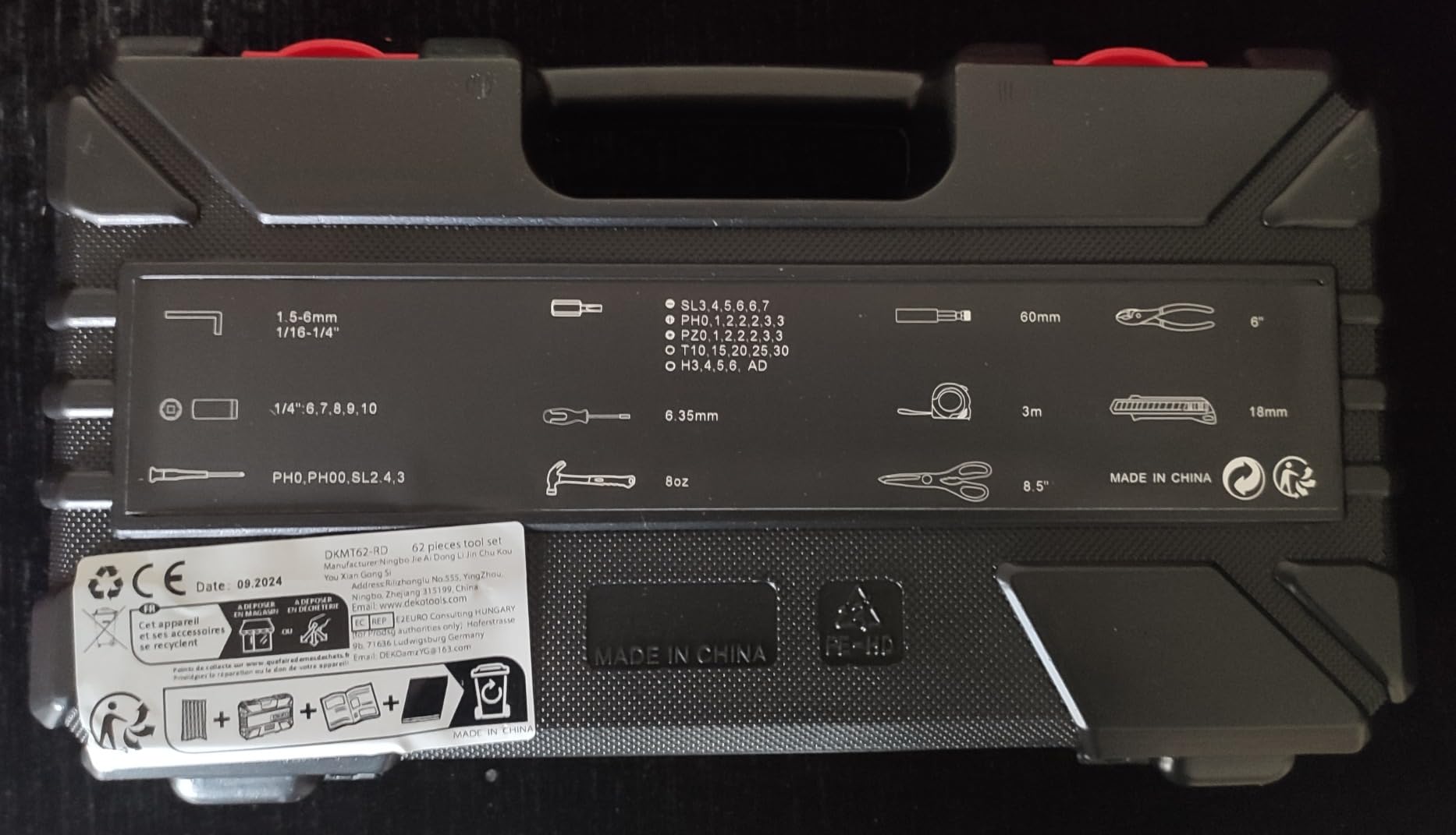 DEKOPRO TOOL KIT TZ62 coffret à outils 62 pièces vert