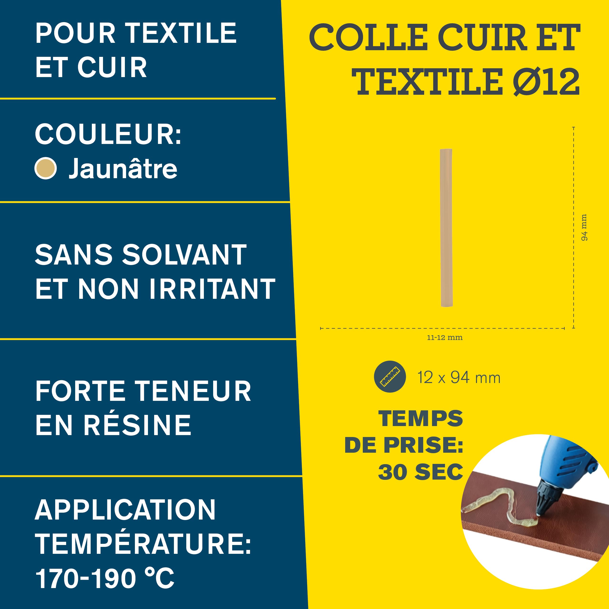 Rapid’os 16 Collage bâtons de colle Textile & Cuir 14 pièces 125 g sans solvant