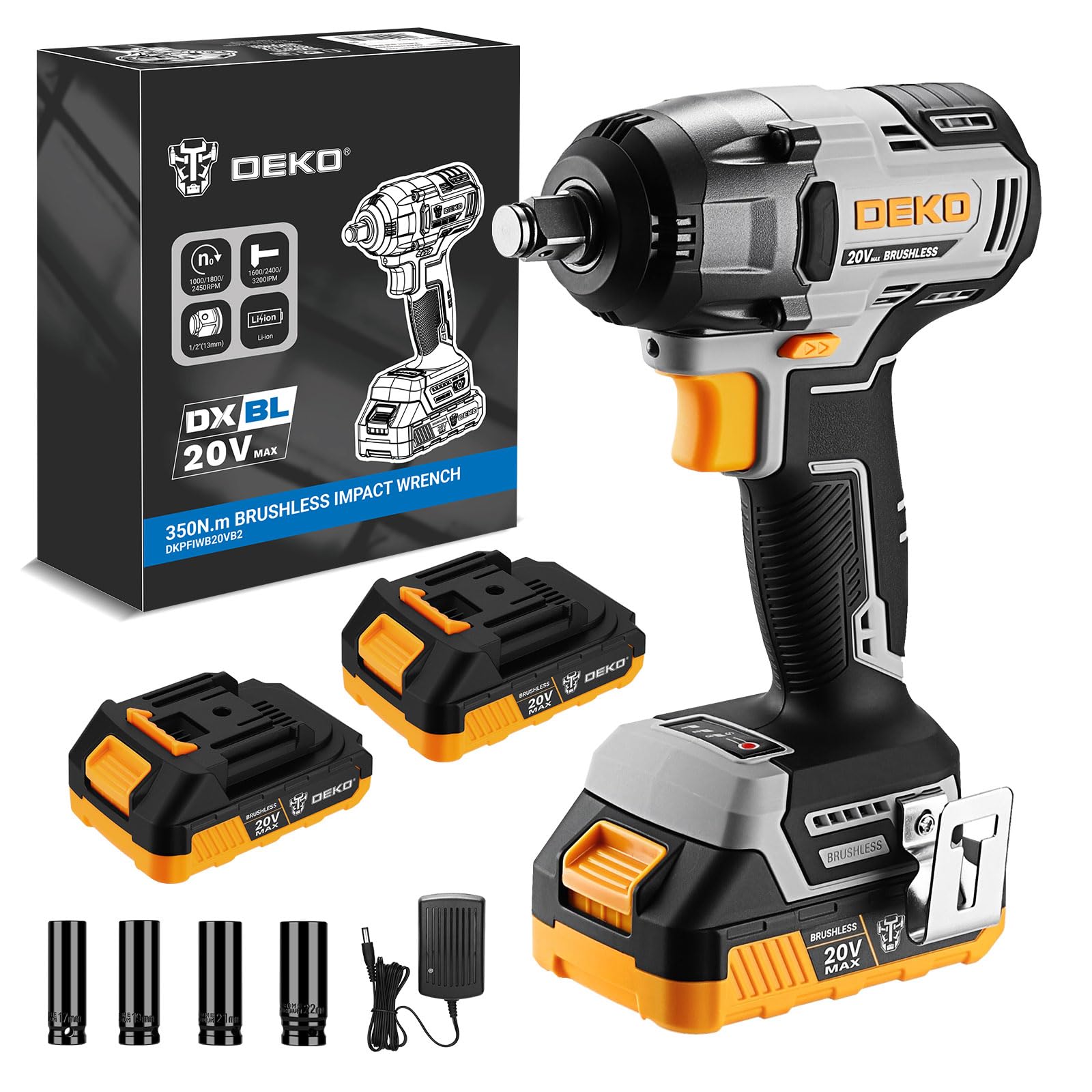 DEKOPRO POWER TOOLS clé à choc sans fil 350 N·m, 2 batteries 2 Ah