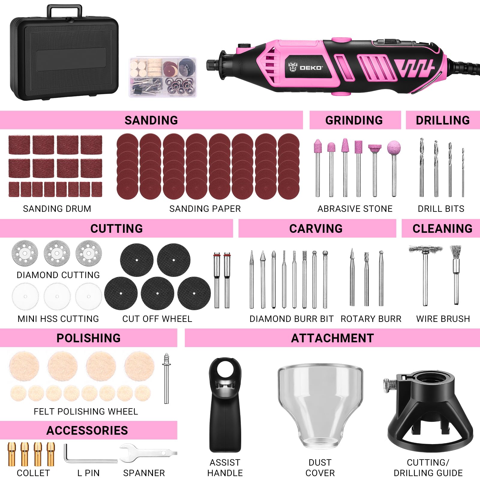 DEKOPRO POWER TOOLS outil rotatif multifonction 126 pièces noir rosé 170 W