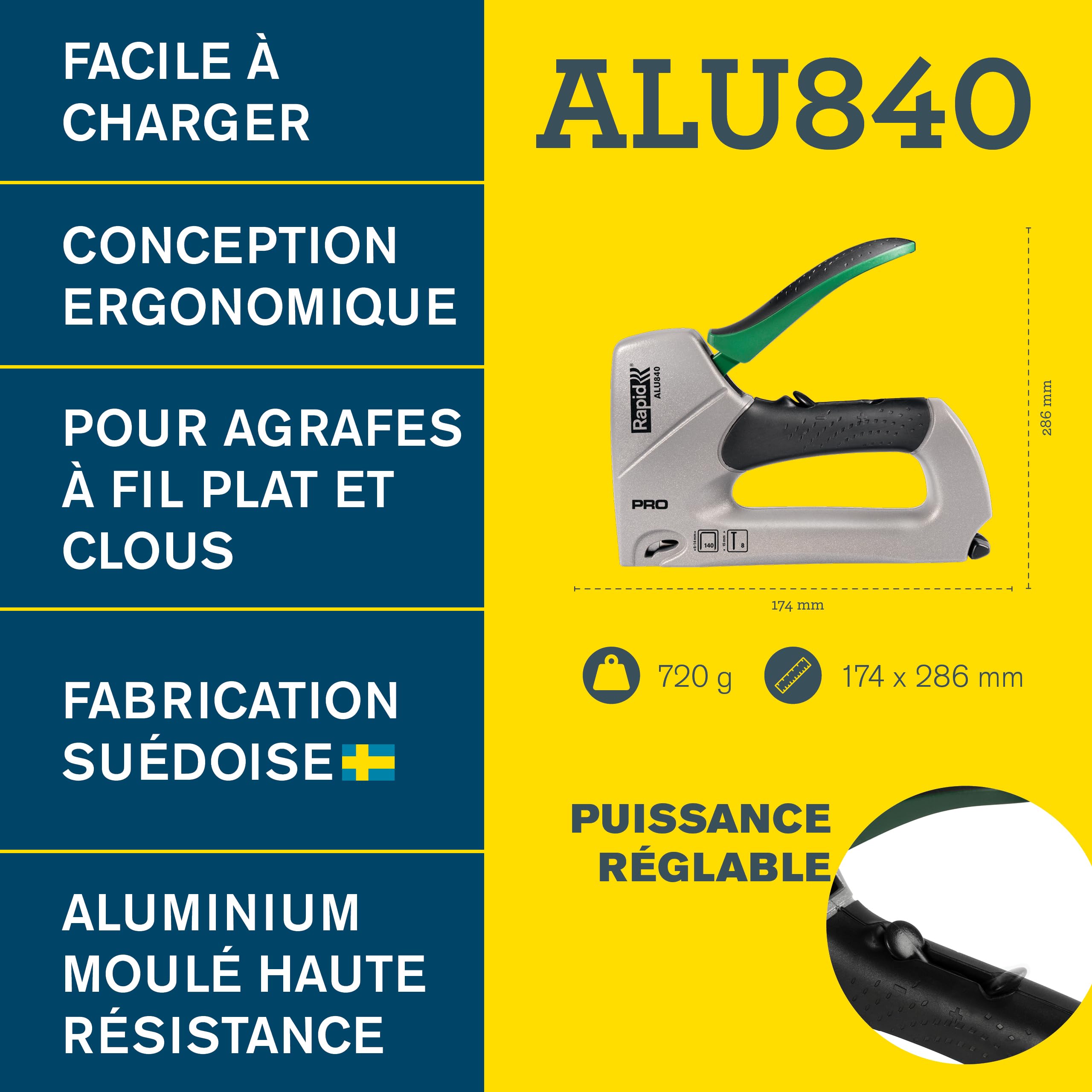 Rapid Agrafage PRO ALU840 agrafeuse-cloueuse n°140 et n°8
