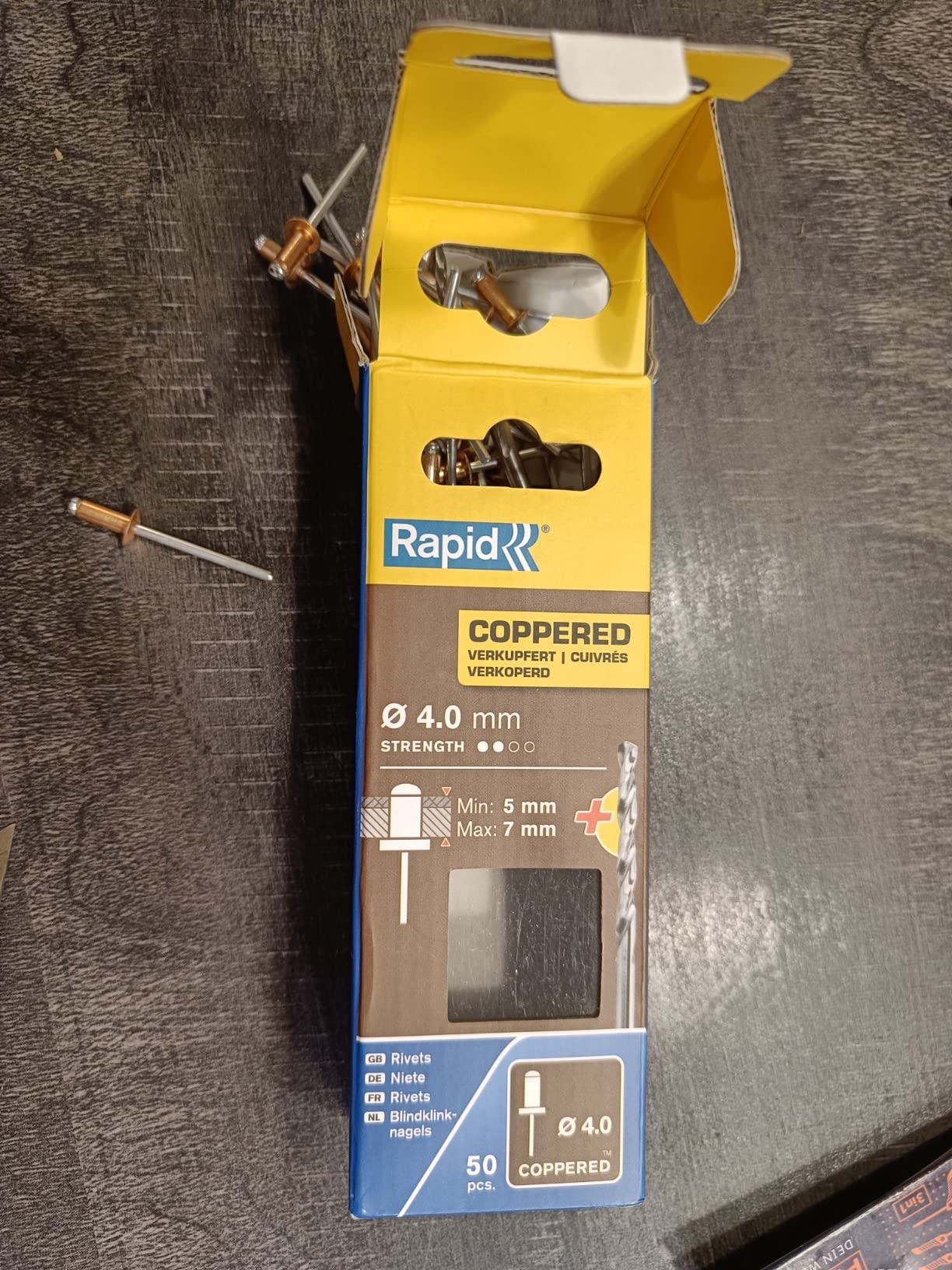 Rapid’os 16 Rivetage 5001462 rivets pop cuivrés 4 × 10 mm 50 pièces avec foret