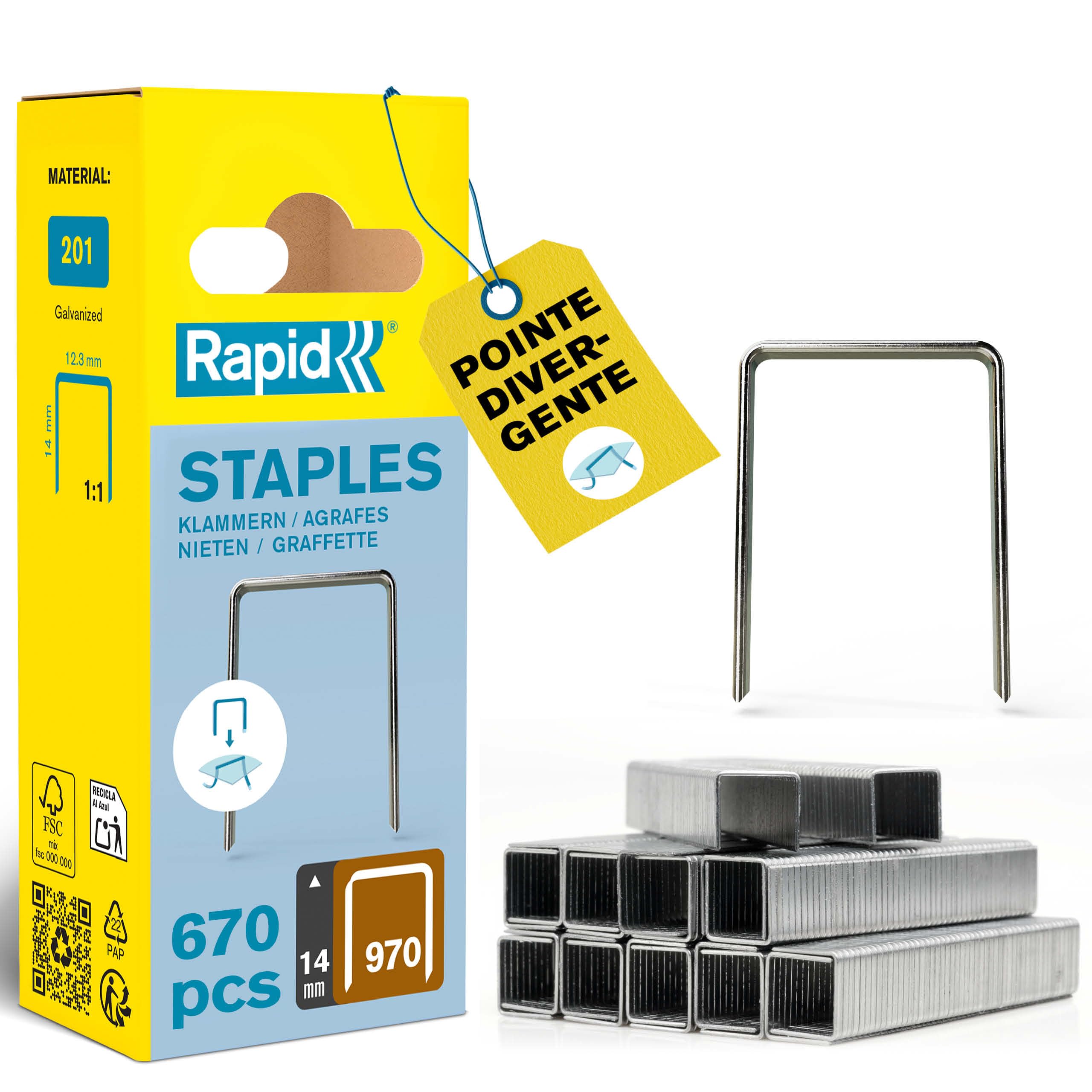 Rapid’os 16 Agrafage 970 agrafes fil plat 14 mm 672 pièces galvanisées