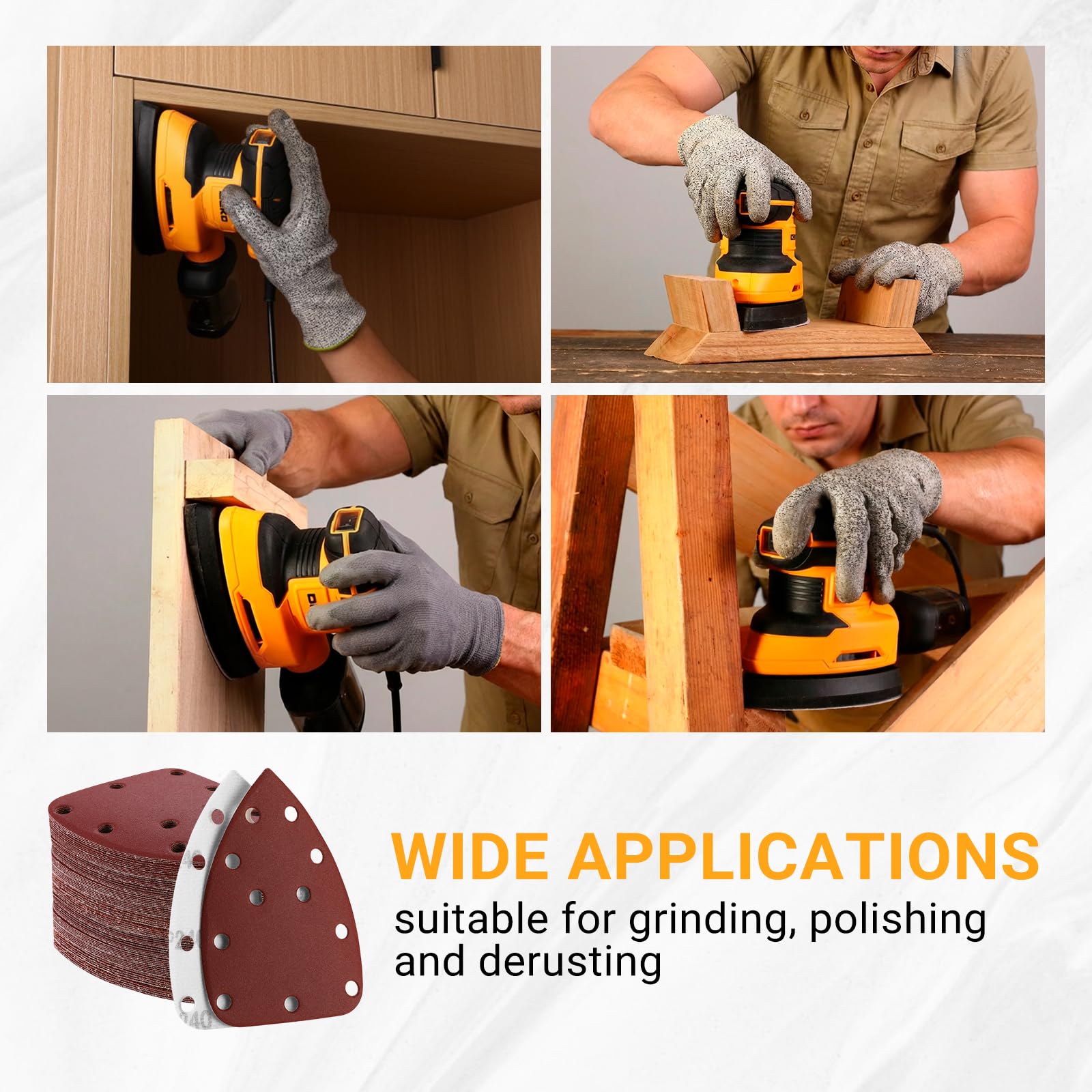 DEKOPRO POWER TOOLS papier abrasif triangulaire 60 pièces, grains 40 à 240