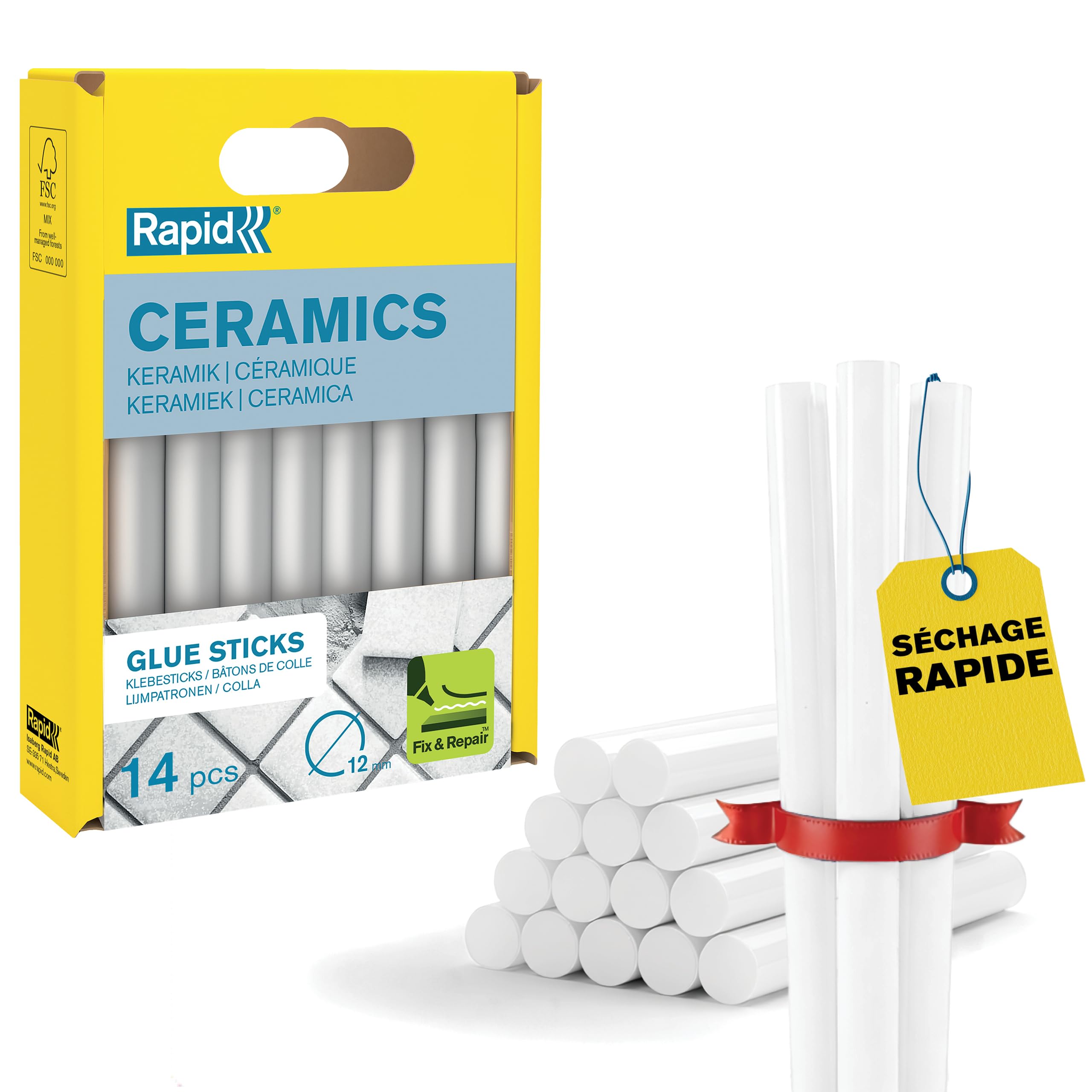 Rapid’os 16 Collage bâtons de colle céramique Ø12 × 94 mm, 14 pièces