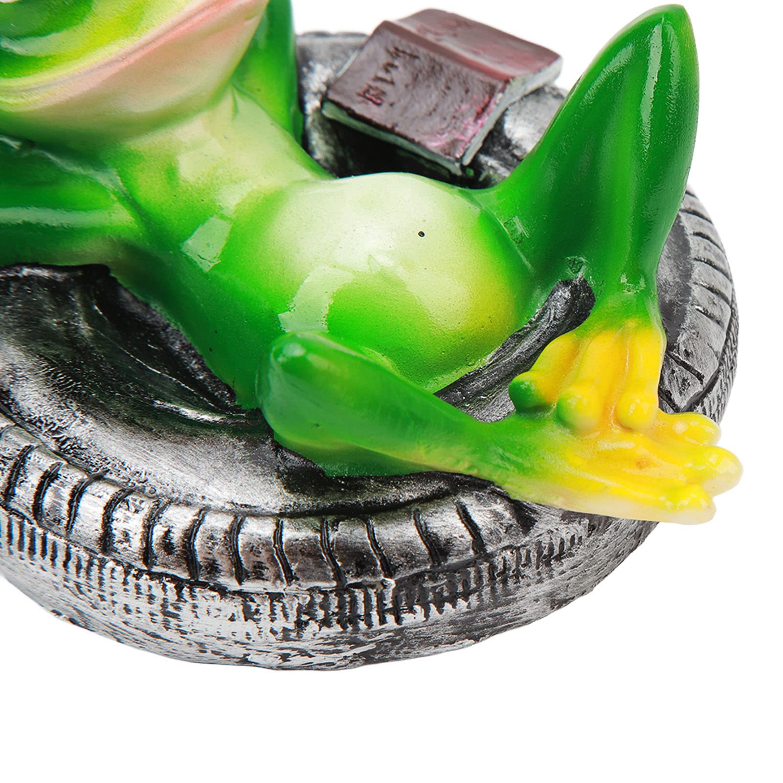 Omabeta Décoration d’étang grenouille flottante allongée sur un pneu en résine