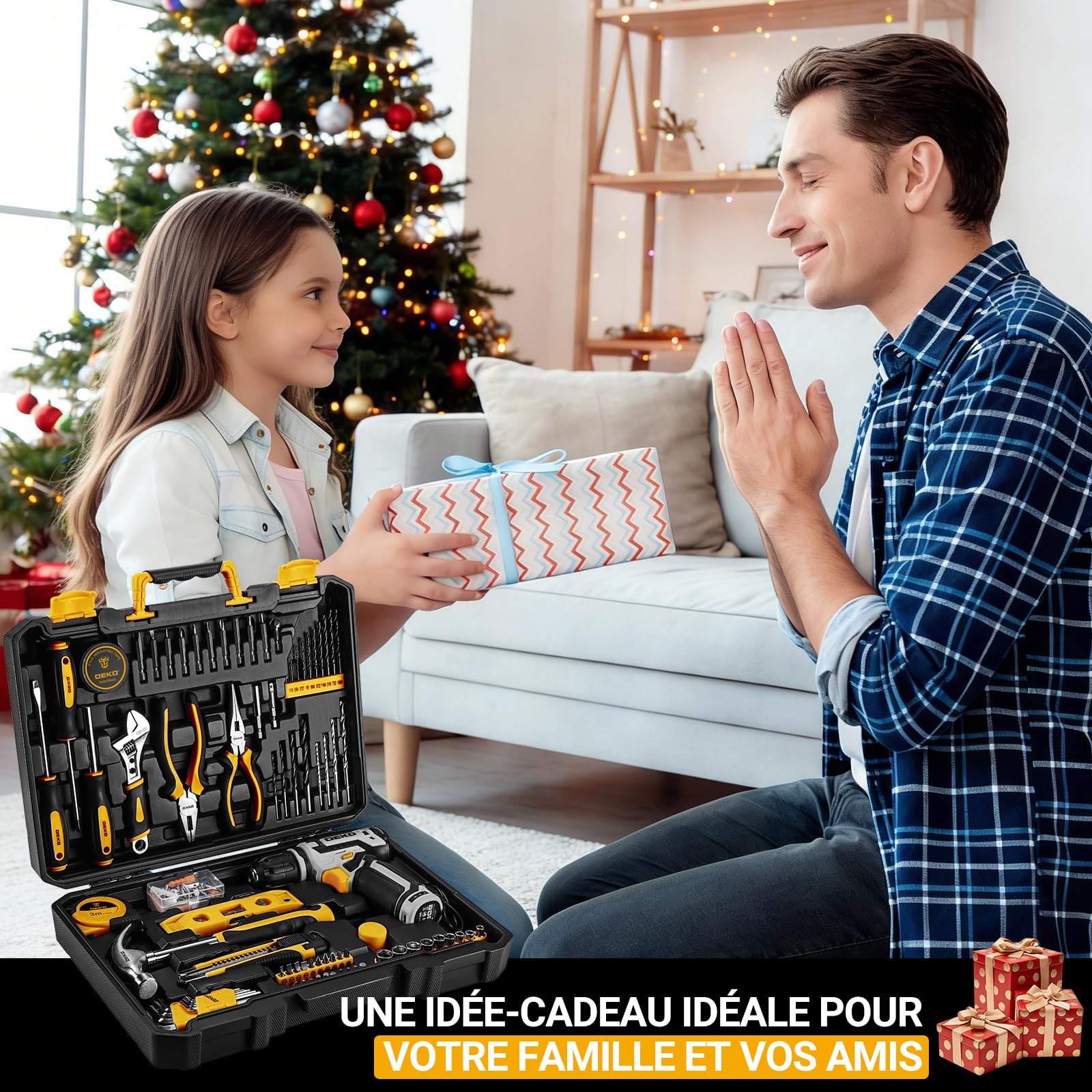 DEKOPRO TOOL KIT boîte à outils 133 pièces grise avec perceuse-visseuse 12 V
