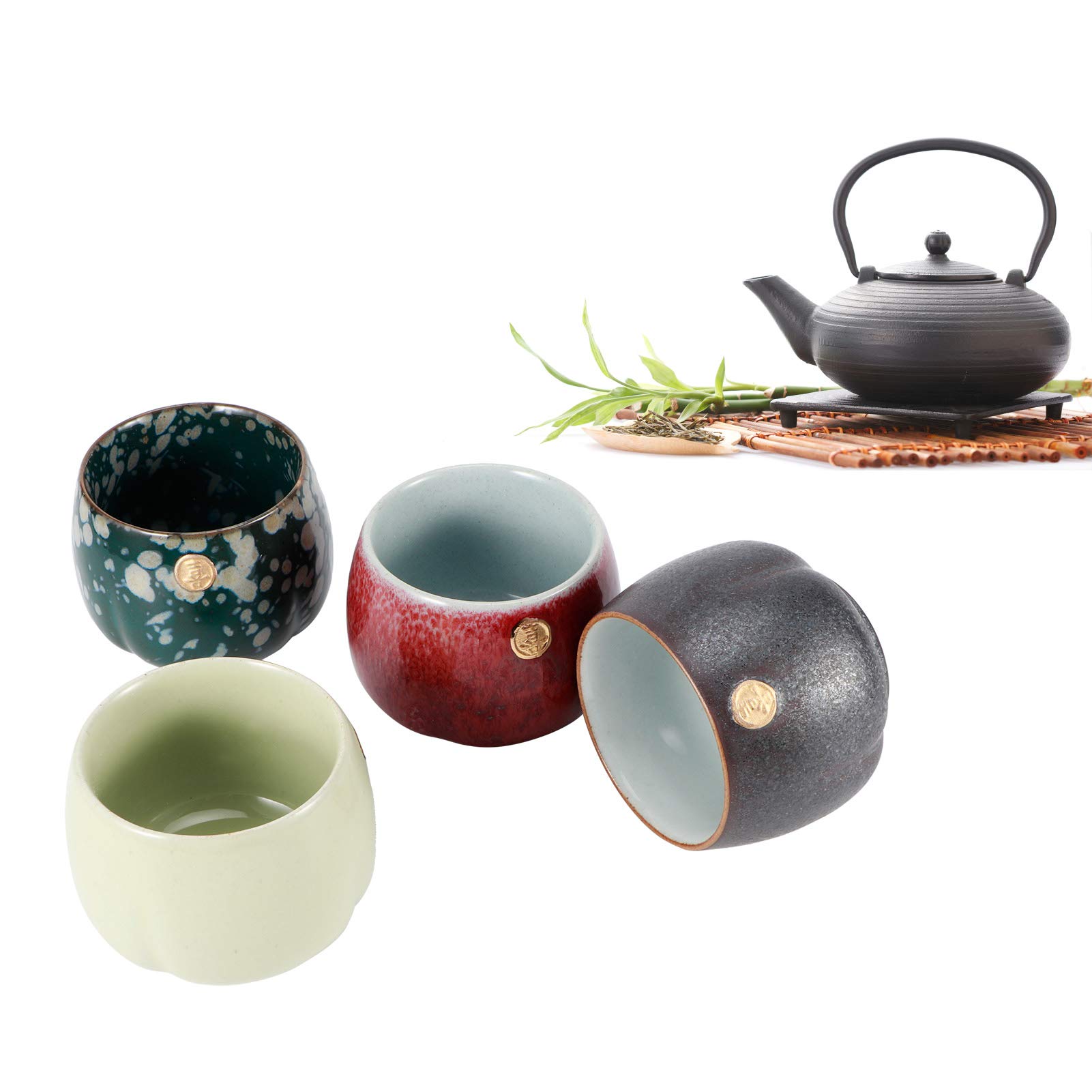 Omabeta Kitchen Utensils & Cooking Tools Joyful Luck tasses à thé 4 pièces en céramique