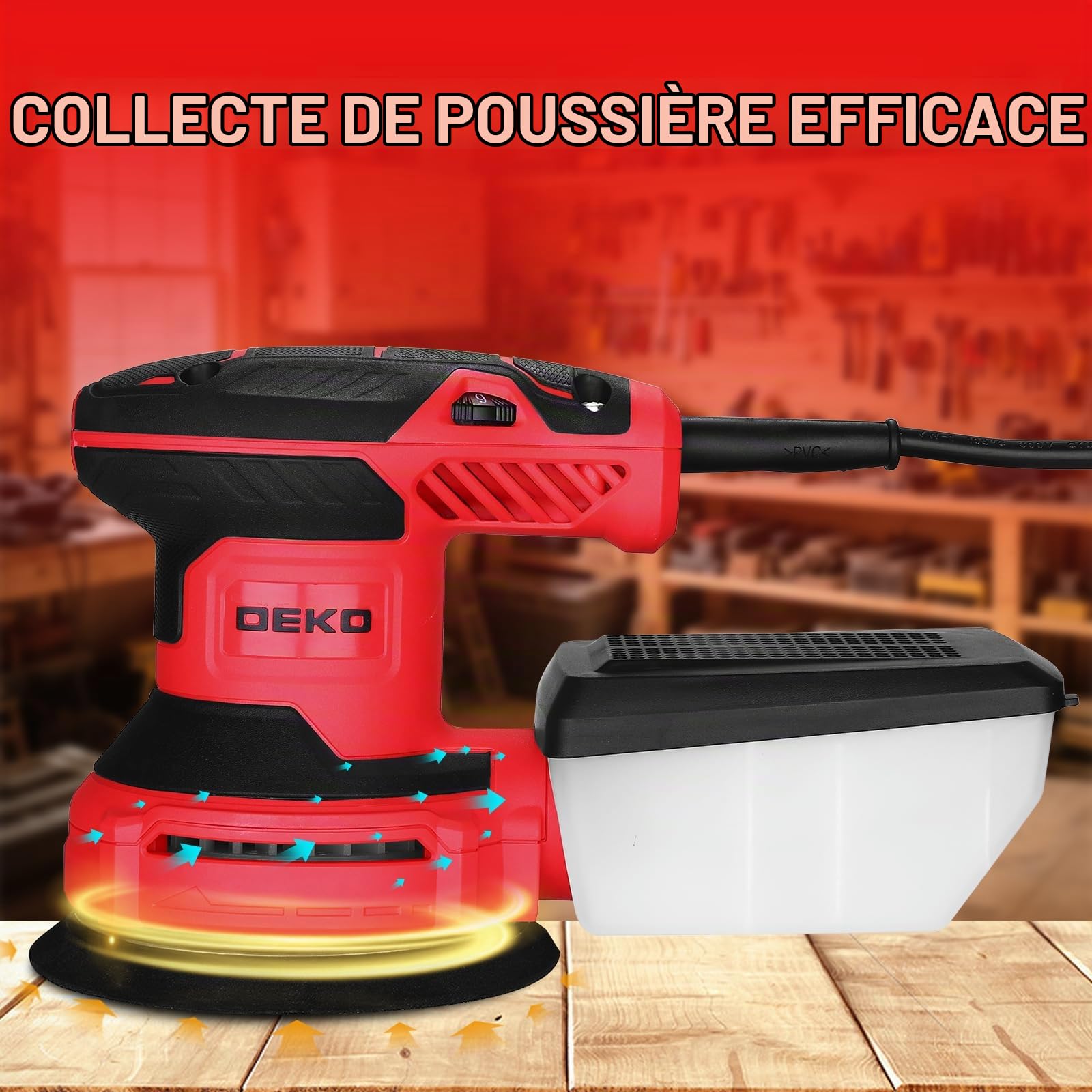 DEKOPRO POWER TOOLS ponceuse excentrique 300 W 125 mm bleu et gris