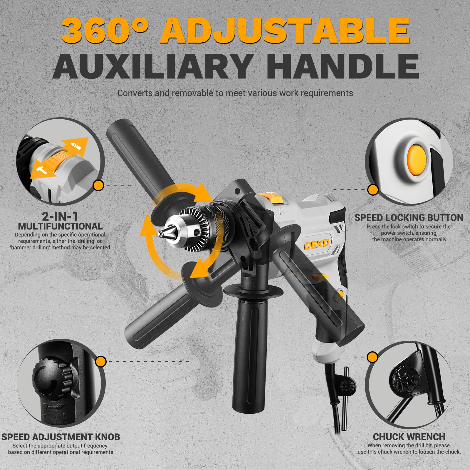 DEKOPRO POWER TOOLS perceuse à percussion 900 W filaire