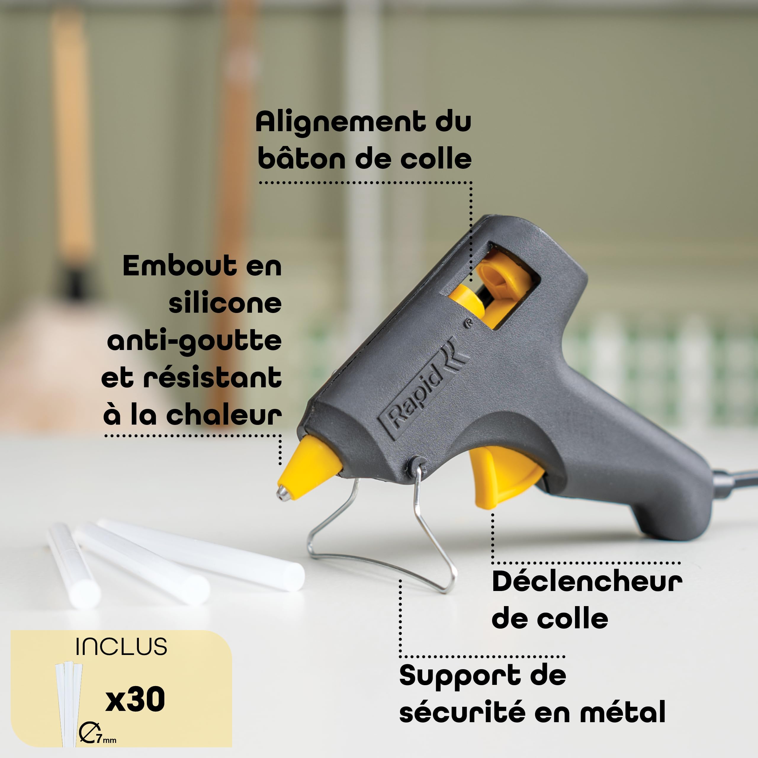 Rapid’os 16 Collage HOBBY pistolet à colle Ø7 mm avec 30 bâtons